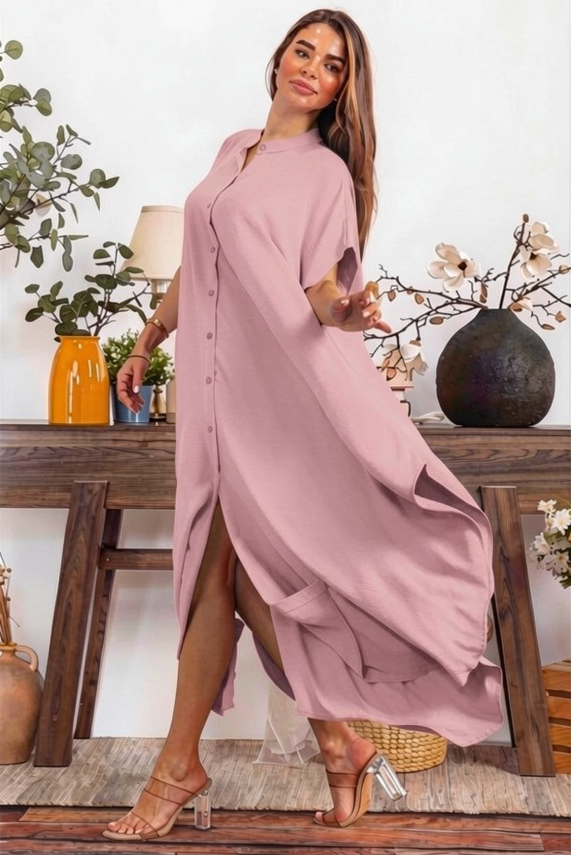 HH763P-S - PLUS SIZE OVERSIZED BUTTON DOWN DRESS