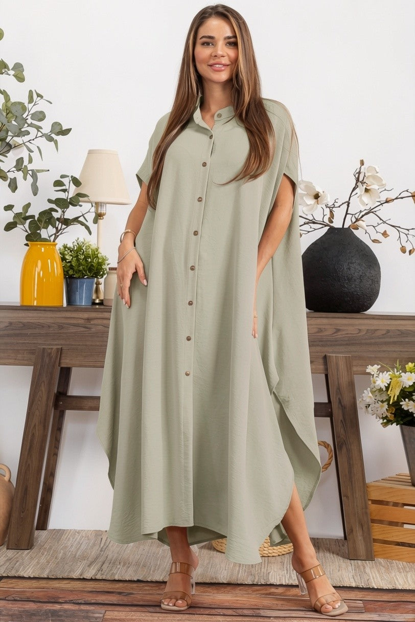 HH763P-S - PLUS SIZE OVERSIZED BUTTON DOWN DRESS