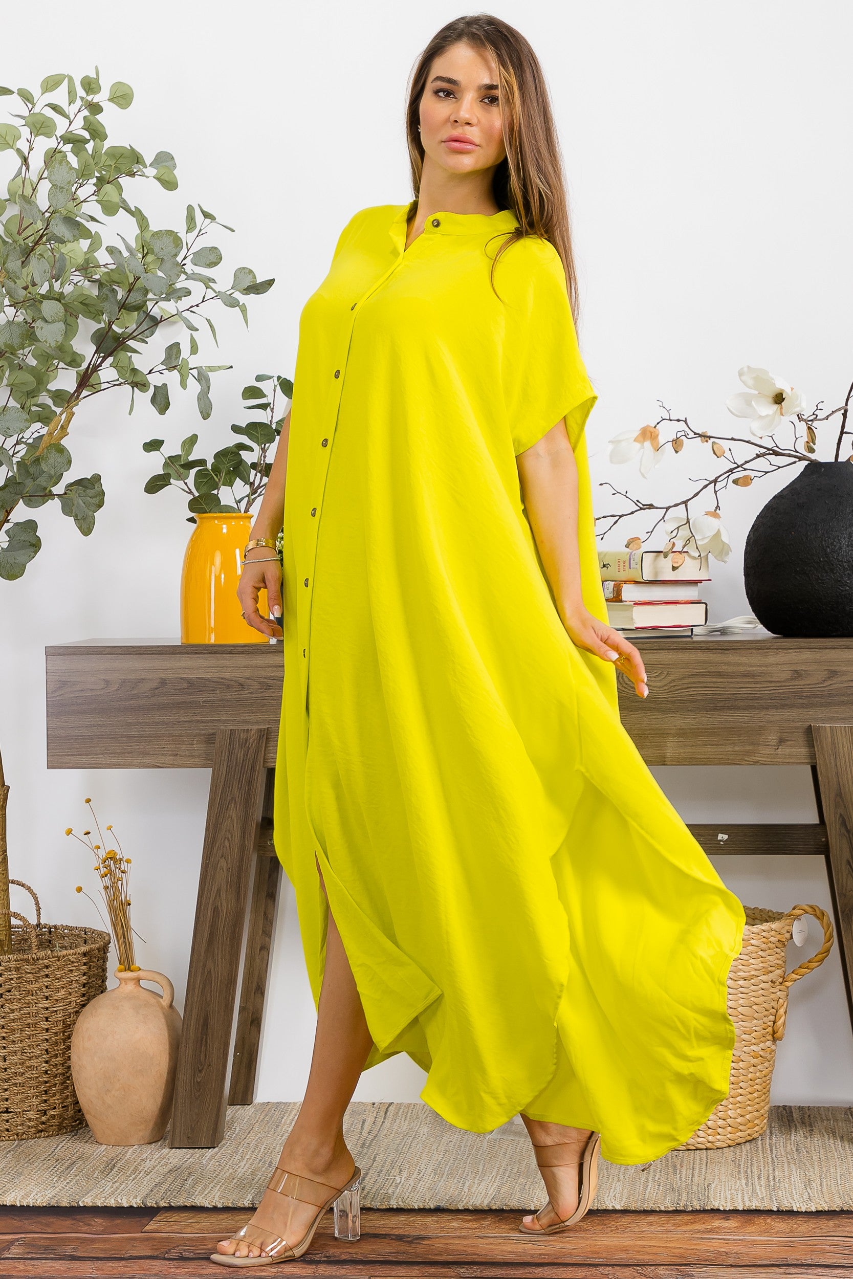 HH763R-S3 OVERSIZED BUTTON DOWN DRESS