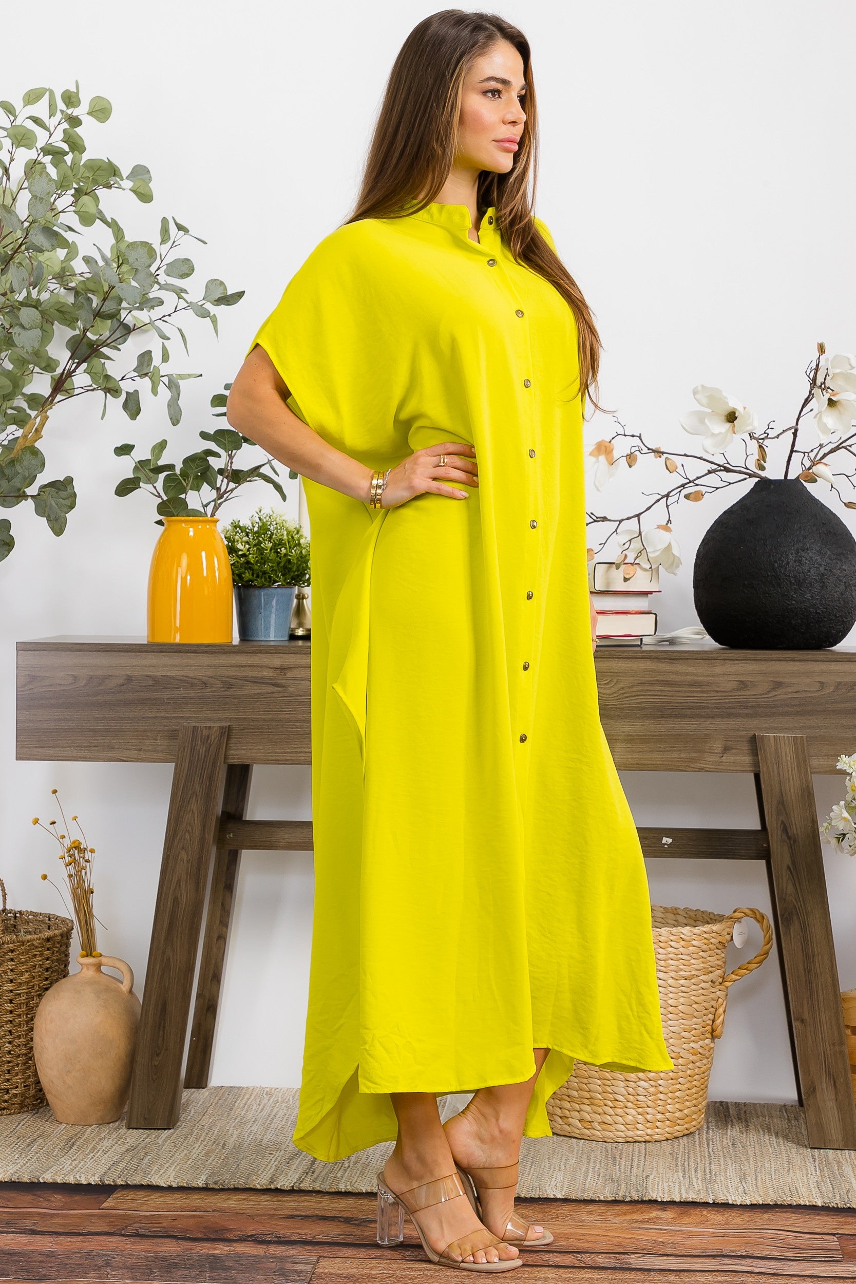 HH763R-S3 OVERSIZED BUTTON DOWN DRESS