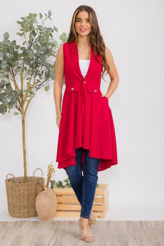 HH757R-S2 Sleeveless Hi-lo Cardigan