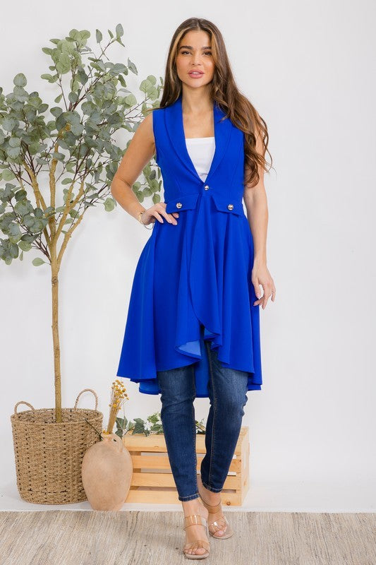 HH757R-S2 Sleeveless Hi-lo Cardigan