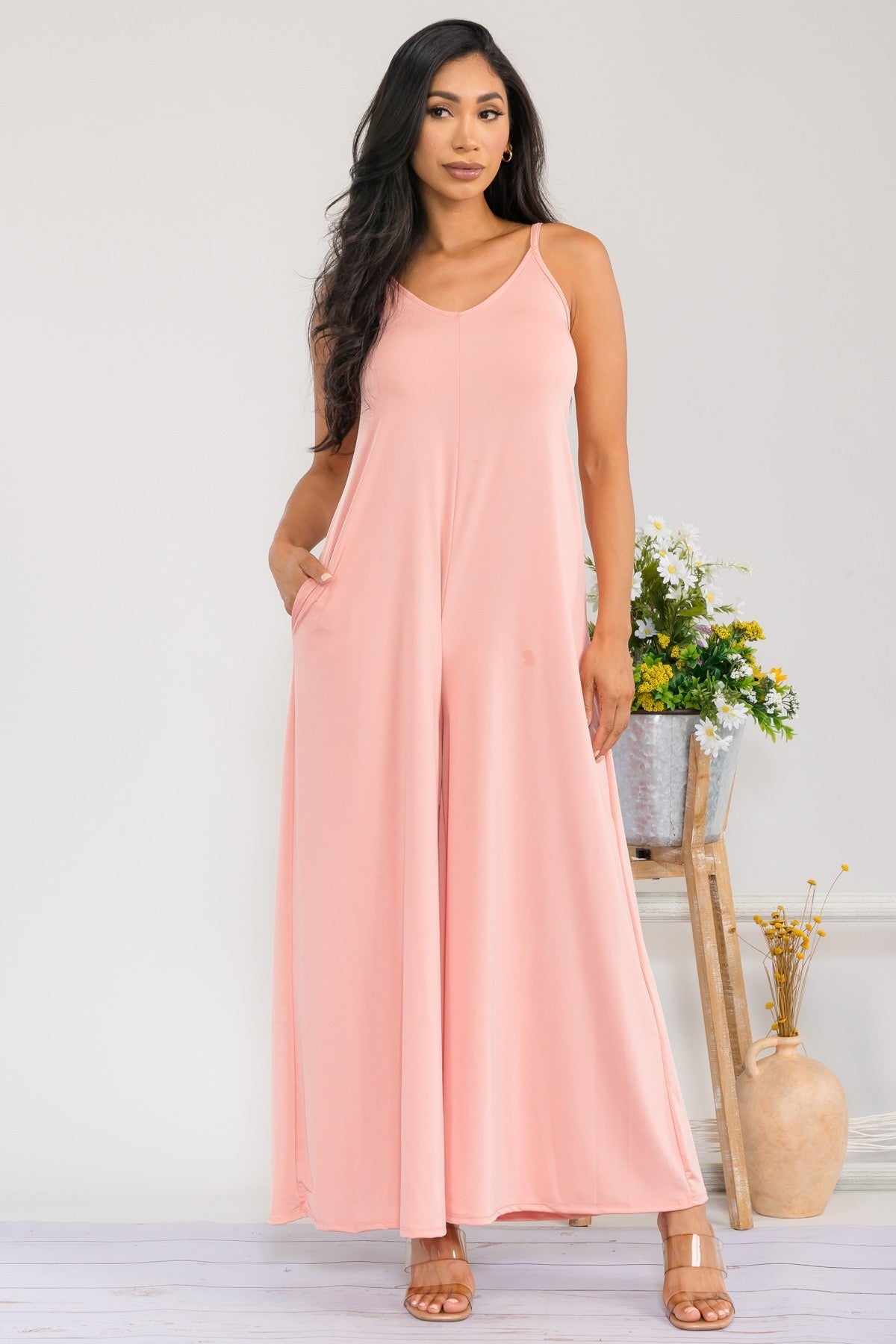 HH697R-S2 - Wide-Leg Spaghetti Strap Jumpsuit
