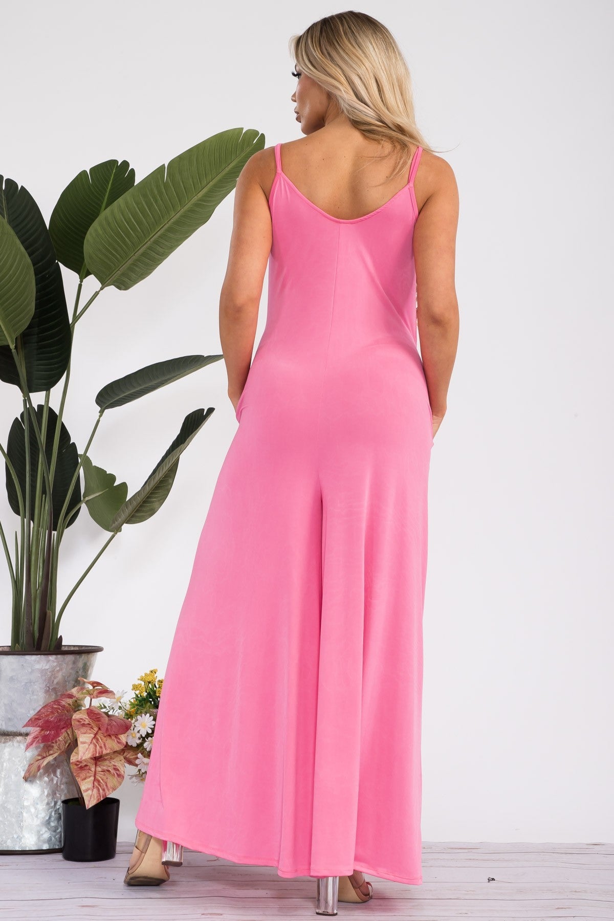 HH697R-S2 - Wide-Leg Spaghetti Strap Jumpsuit