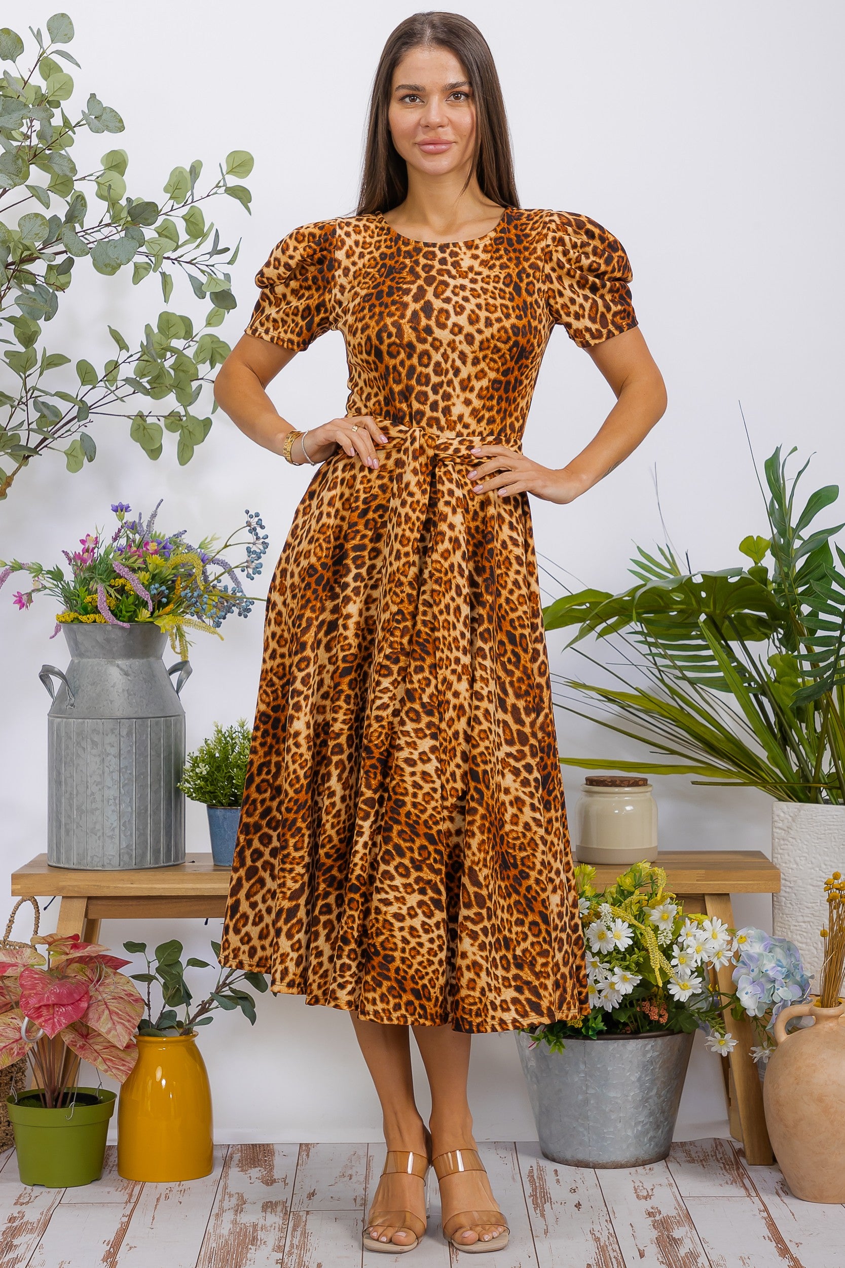 HH698BX-P Plus Size Puff Sleeve Midi Dress