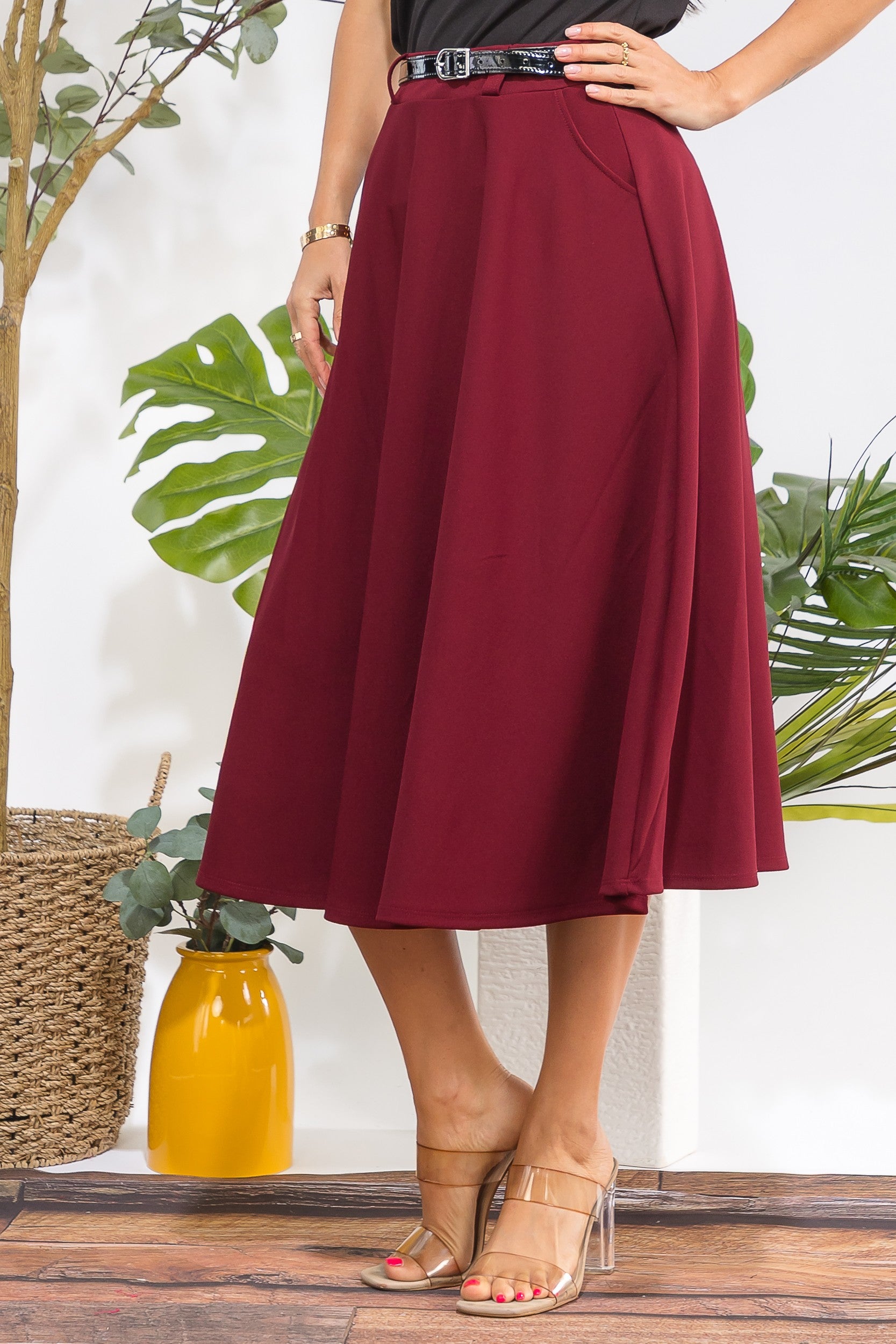 HH783X1-S Plus Size Midi Flare Skirt