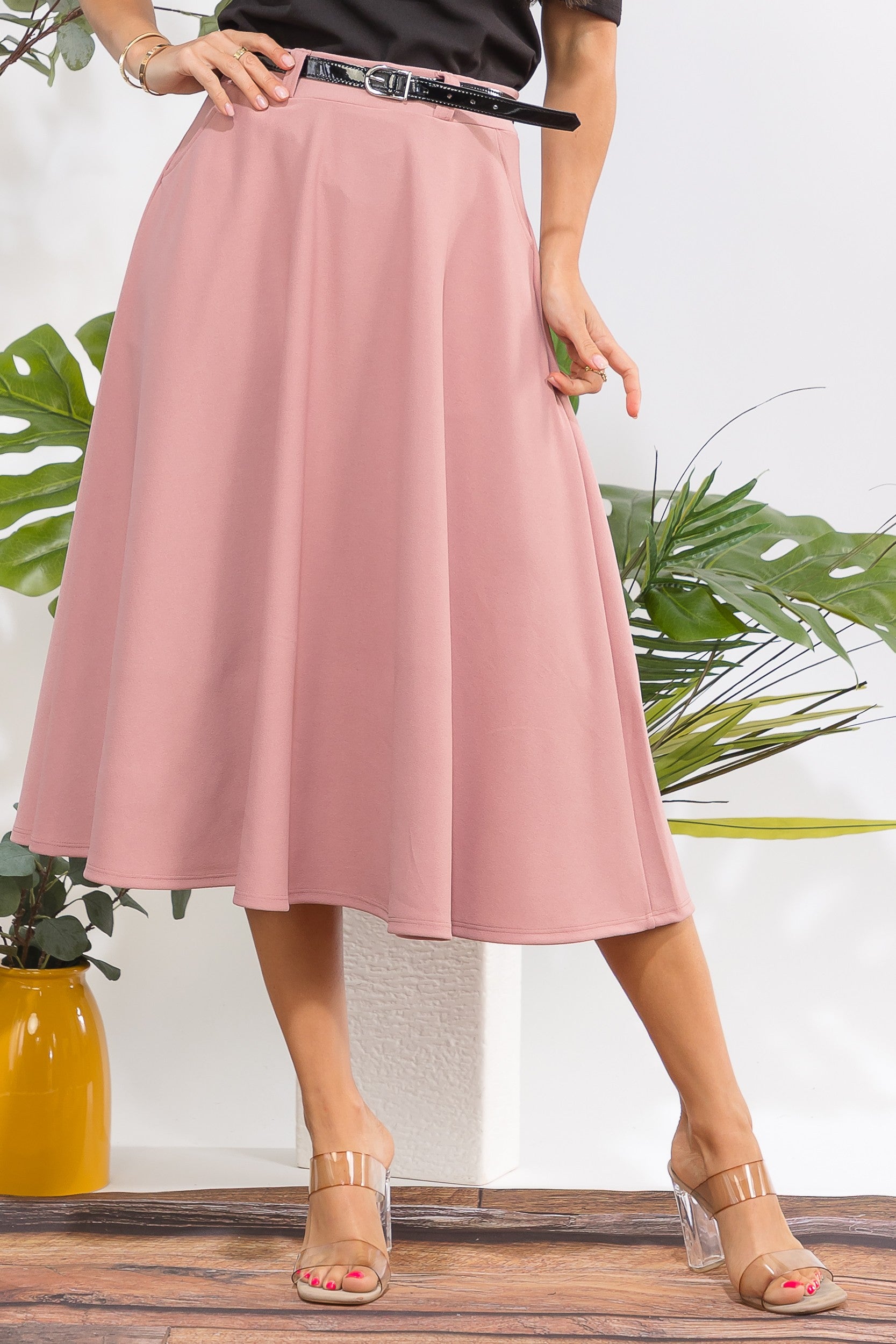HH783X1-S Plus Size Midi Flare Skirt