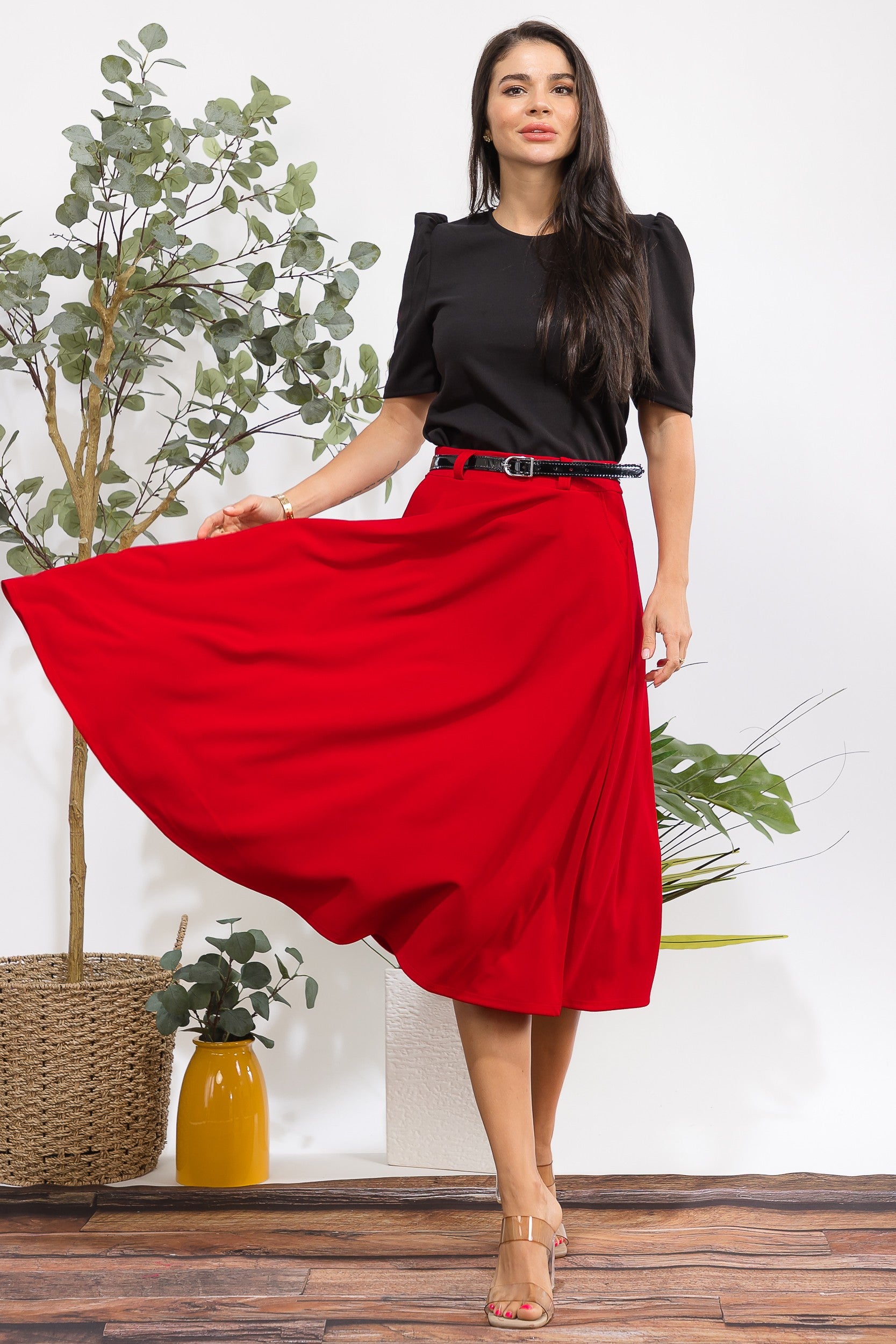 HH783X1-S Plus Size Midi Flare Skirt
