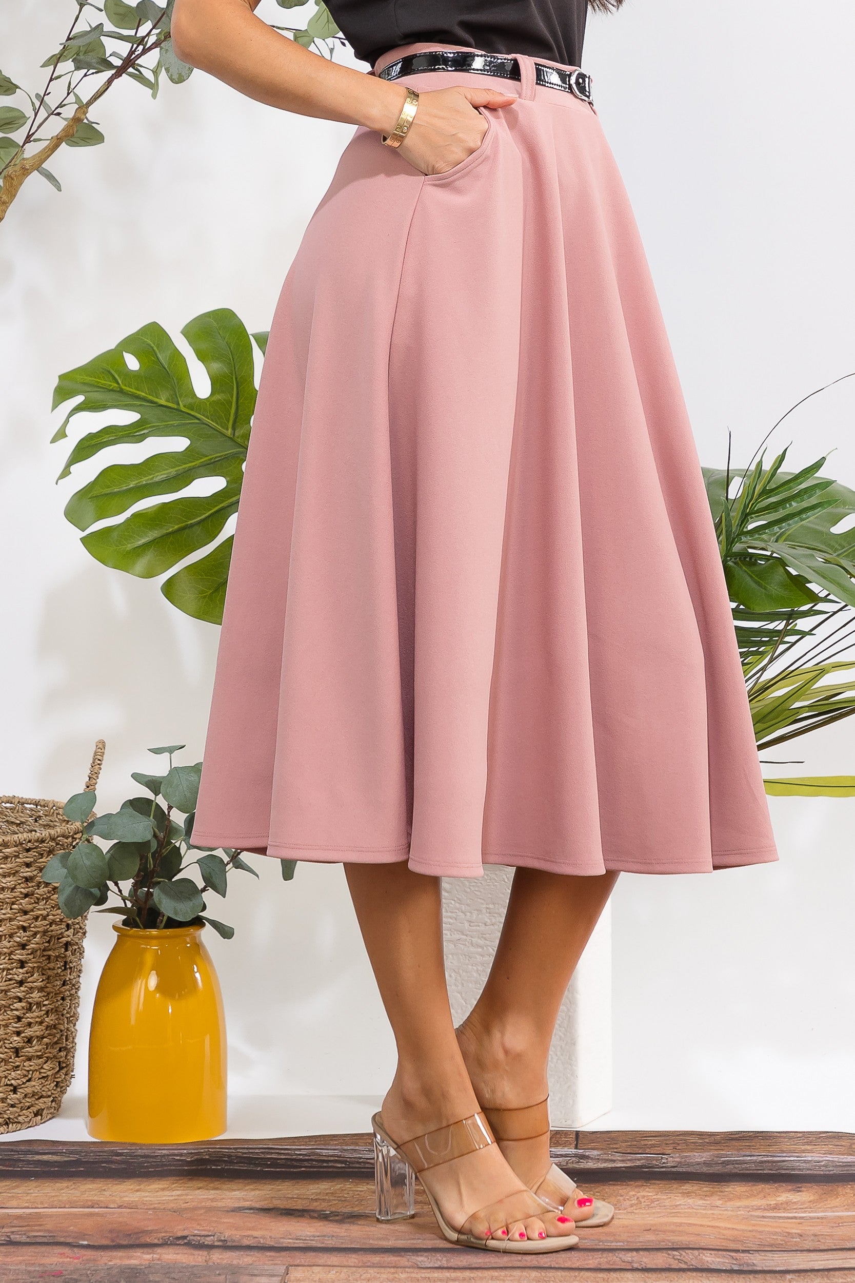 HH783X1-S Plus Size Midi Flare Skirt