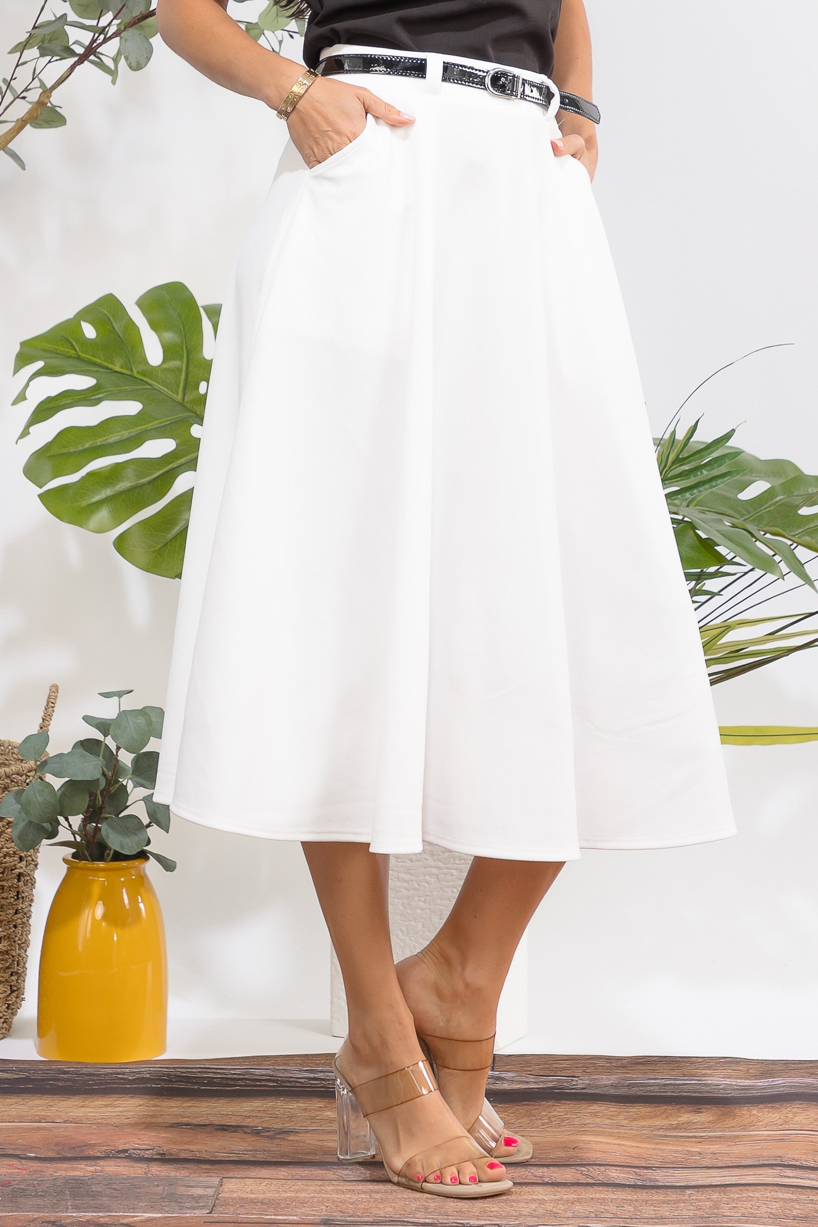 HH783X1-S Plus Size Midi Flare Skirt