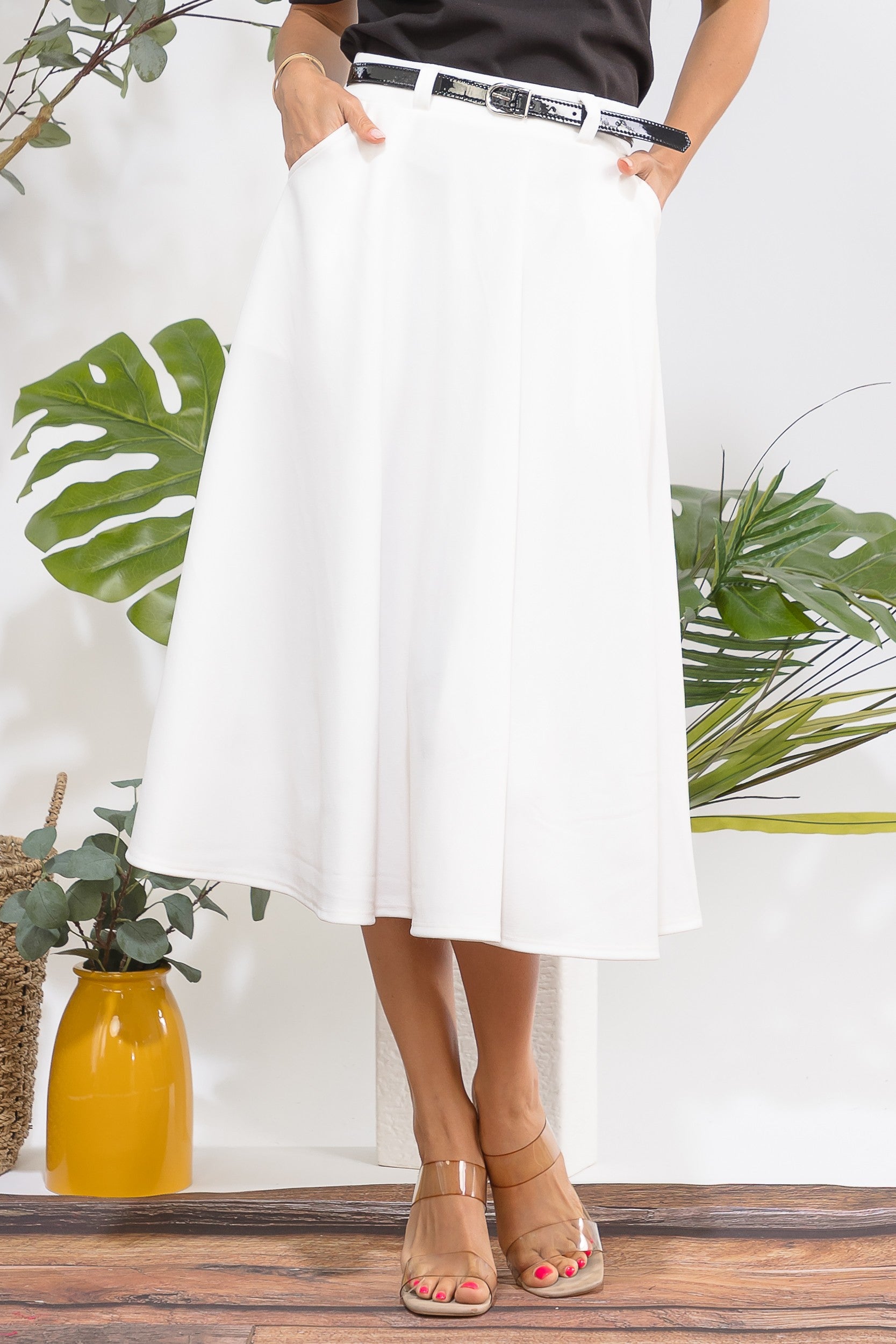 HH783X1-S Plus Size Midi Flare Skirt