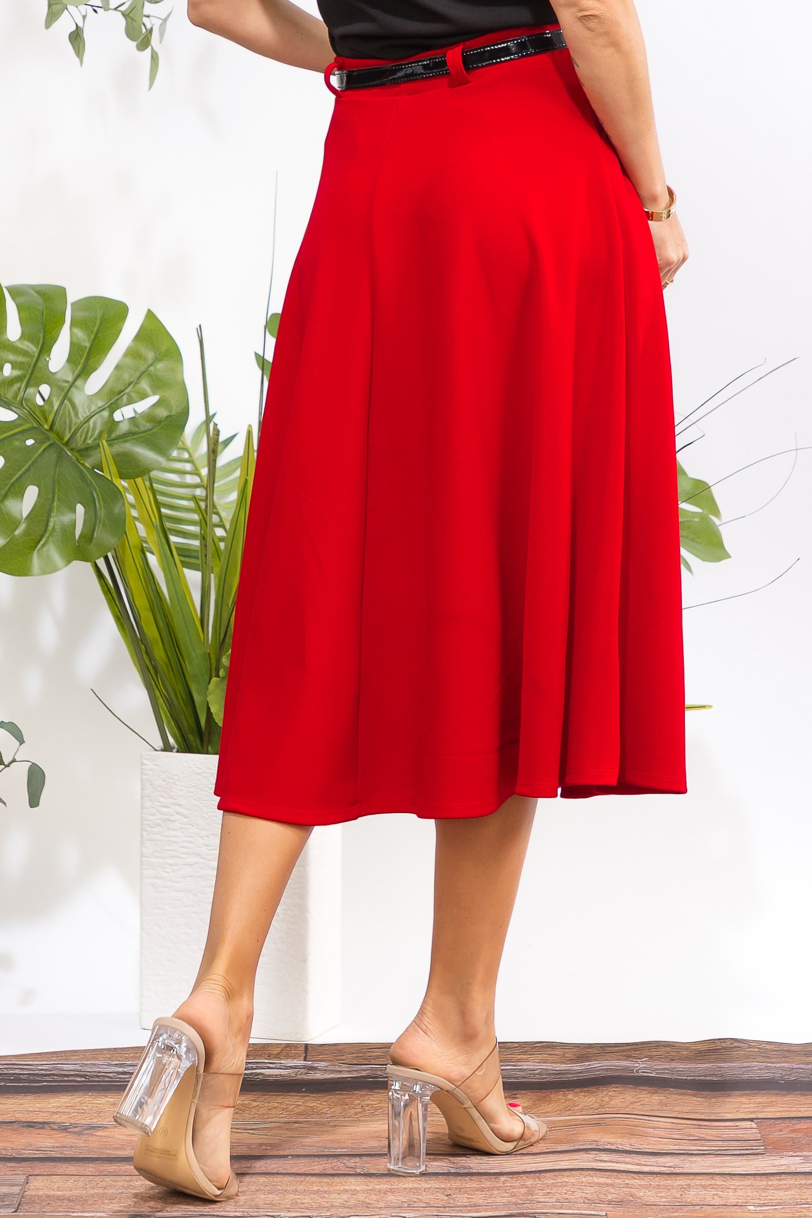HH783X1-S Plus Size Midi Flare Skirt