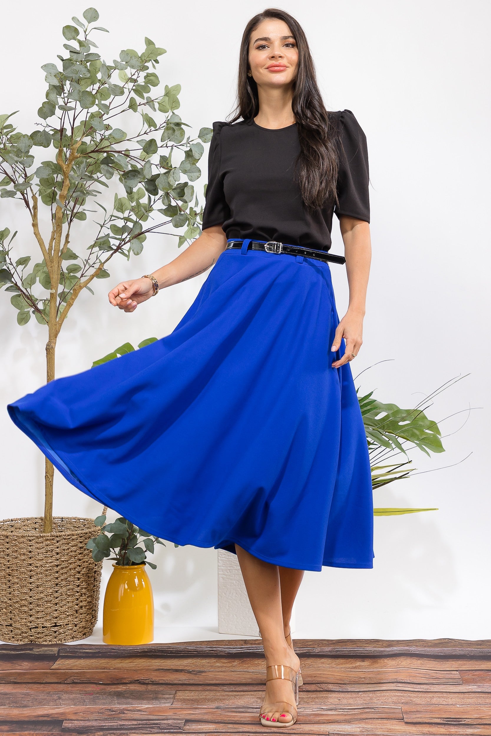 HH783X1-S Plus Size Midi Flare Skirt