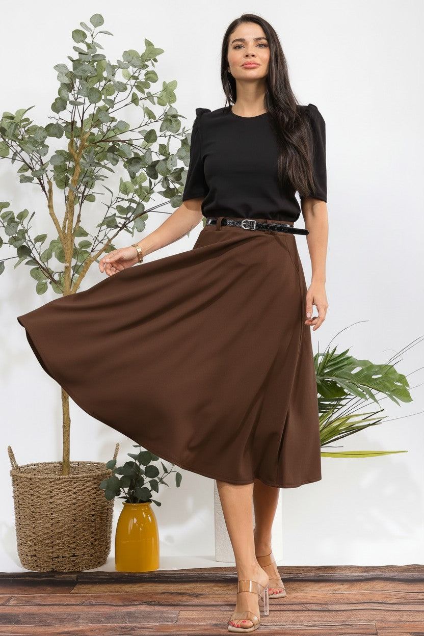 HH783X1-S Plus Size Midi Flare Skirt