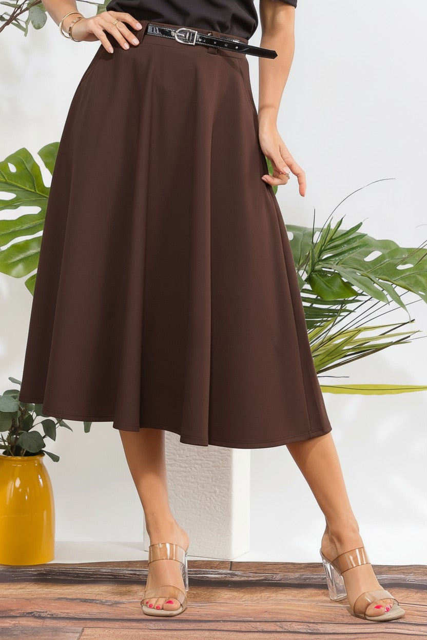 HH783X1-S Plus Size Midi Flare Skirt