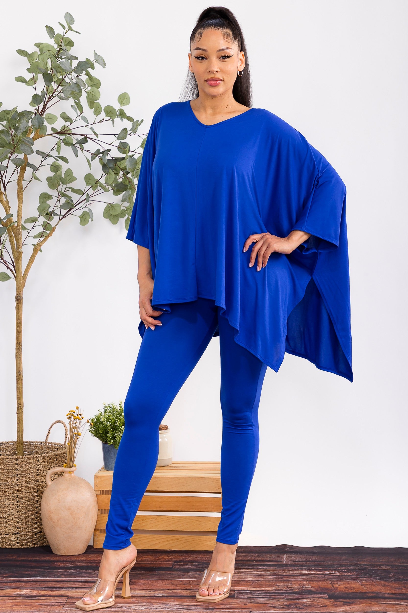 HH637X-S3 Plus Size Oversized Batwing Top & Legging Set