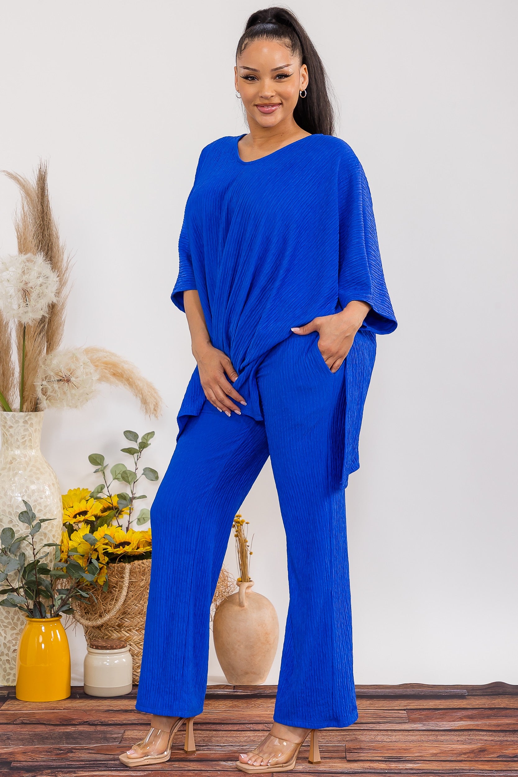 S25652-R Crinkle Flow Two-Piece Set