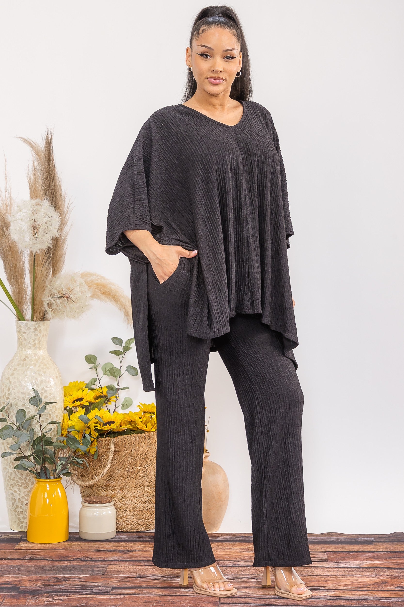 S25652-R Crinkle Flow Two-Piece Set