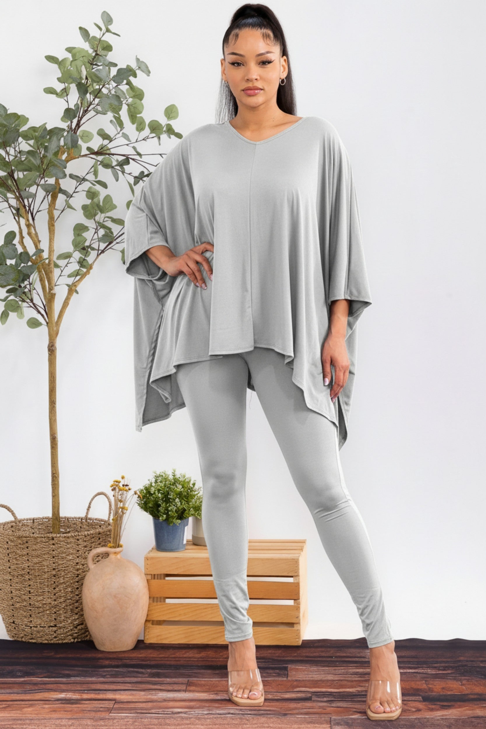 HH637R-S3 Oversized Batwing Top & Legging Set
