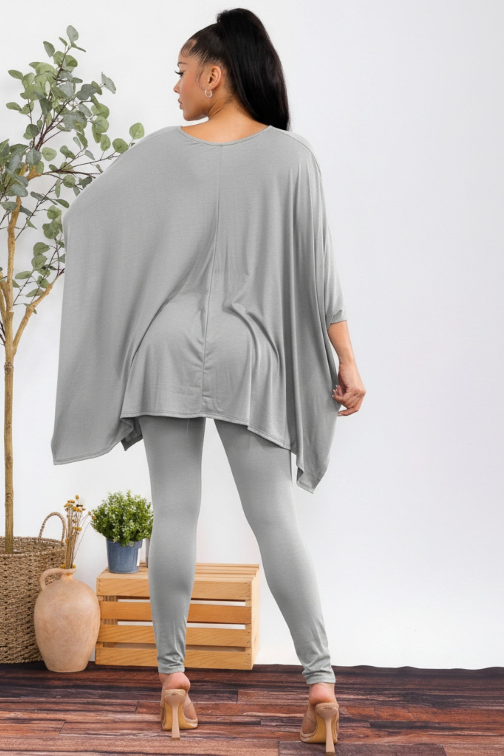 HH637X-S3 Plus Size Oversized Batwing Top & Legging Set