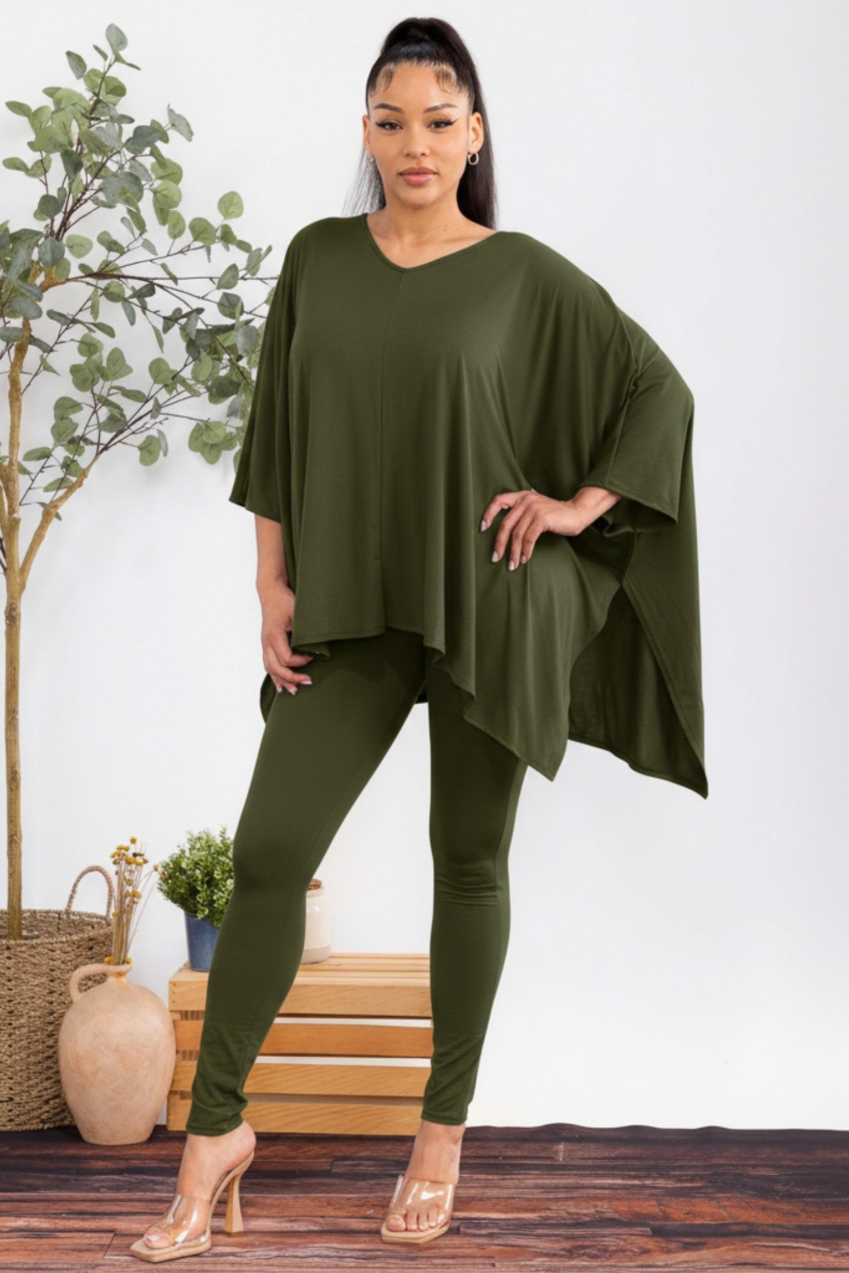 HH637R-S3 Oversized Batwing Top & Legging Set