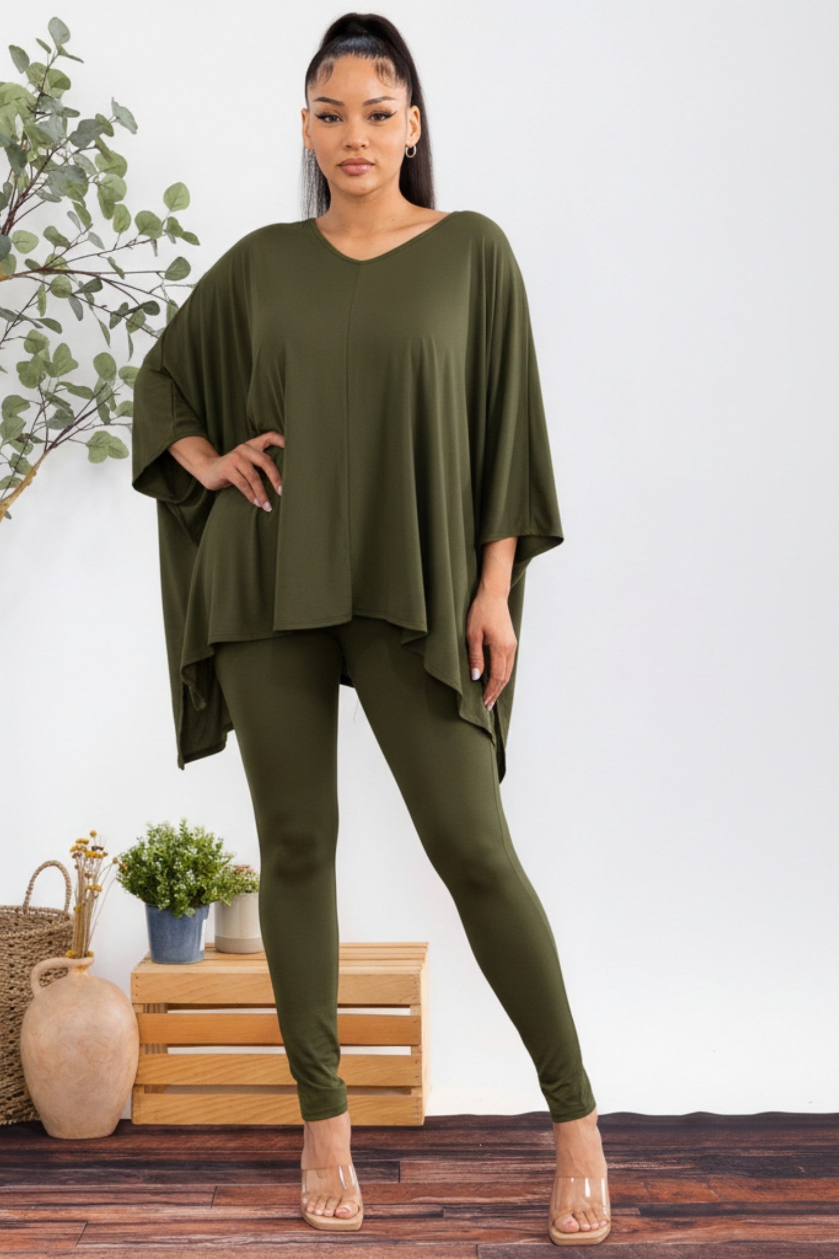 HH637X-S3 Plus Size Oversized Batwing Top & Legging Set