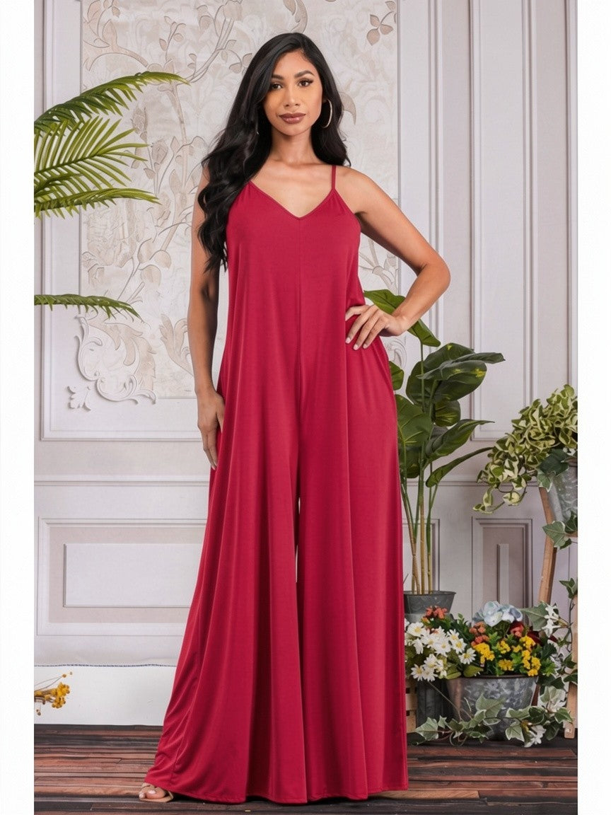 HH697X-S2 - Plus Size Wide-Leg Spaghetti Strap Jumpsuit