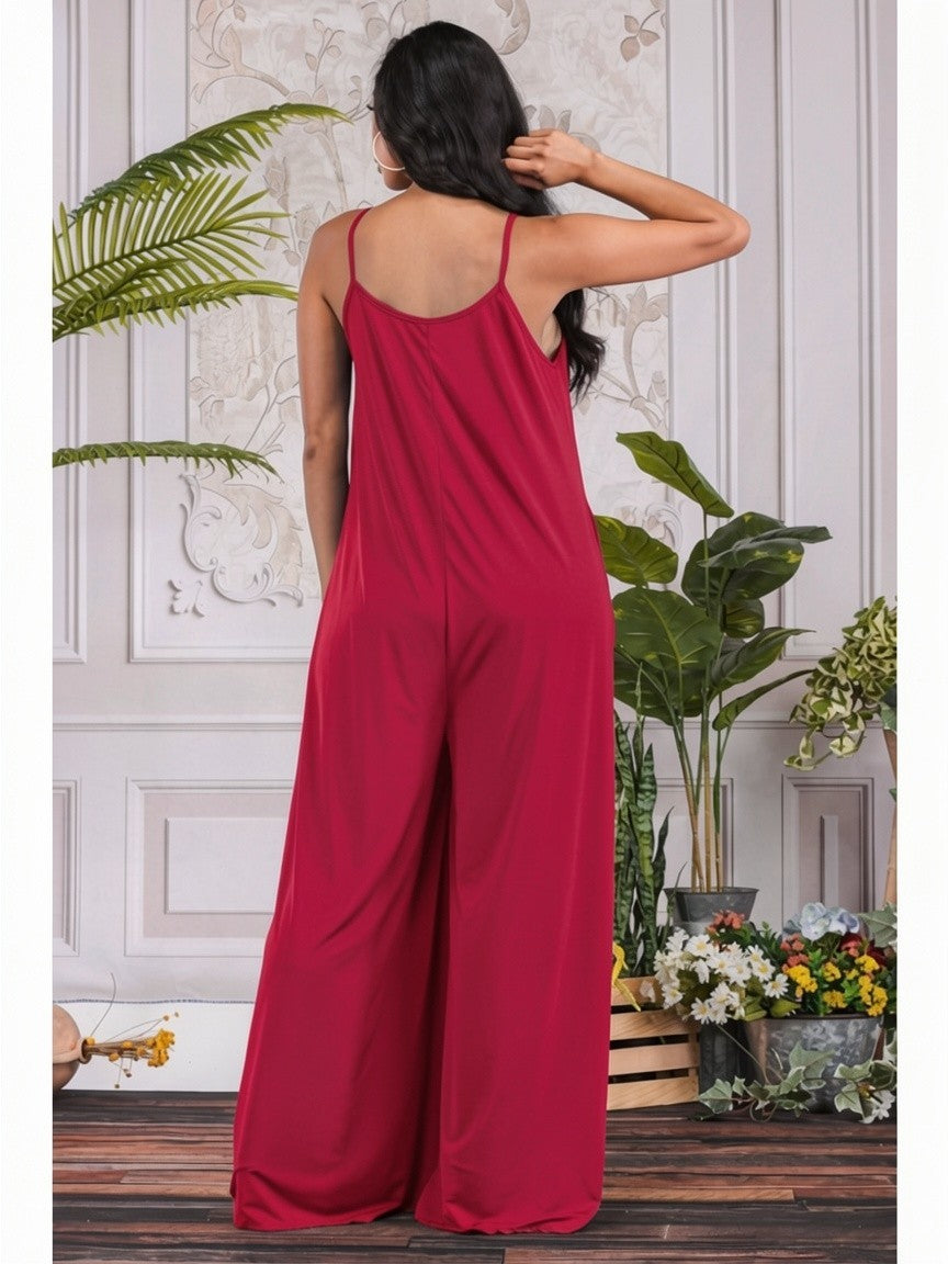 HH697X-S2 - Plus Size Wide-Leg Spaghetti Strap Jumpsuit