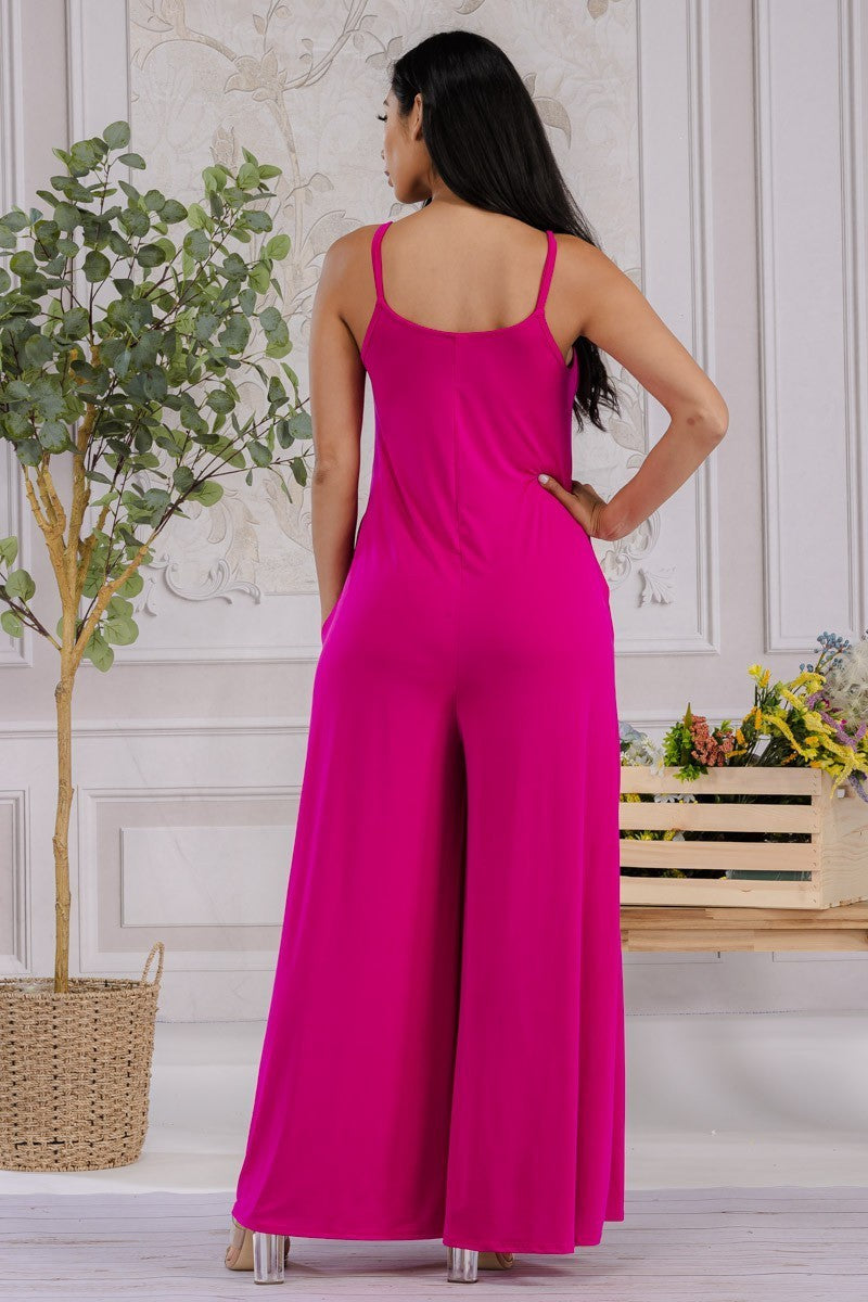 HH697X-S2 - Plus Size Wide-Leg Spaghetti Strap Jumpsuit
