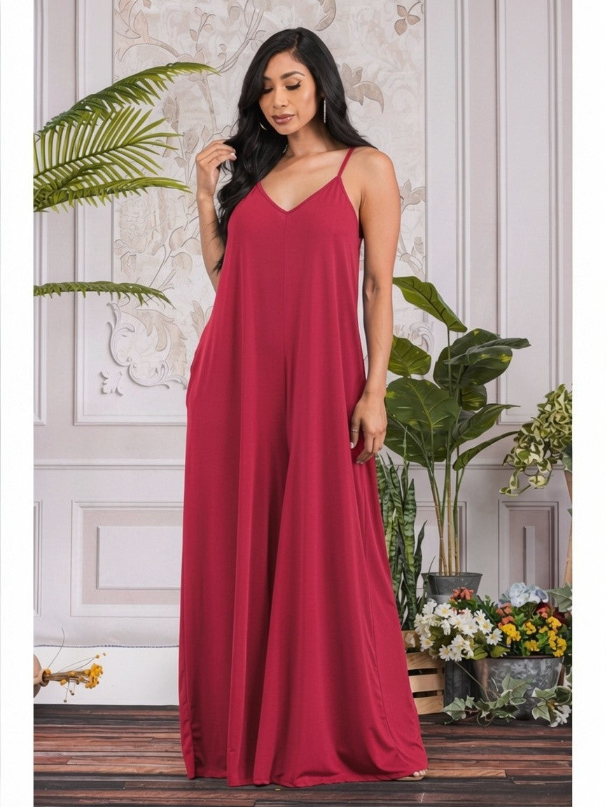 HH697X-S2 - Plus Size Wide-Leg Spaghetti Strap Jumpsuit