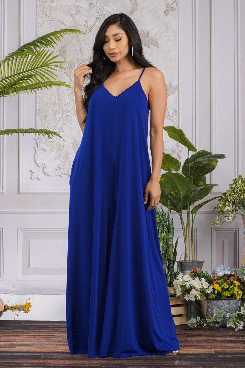 HH697X-S2 - Plus Size Wide-Leg Spaghetti Strap Jumpsuit