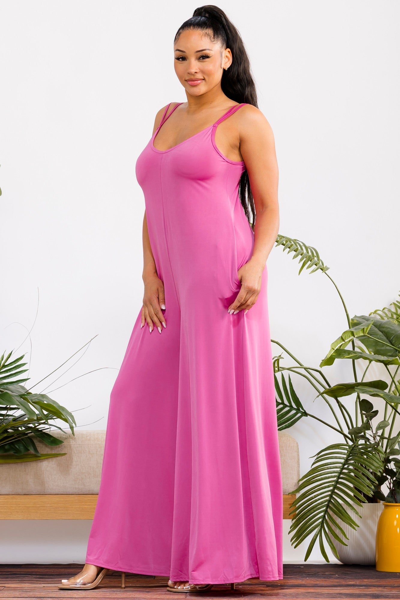 HH697X-S2 - Plus Size Wide-Leg Spaghetti Strap Jumpsuit