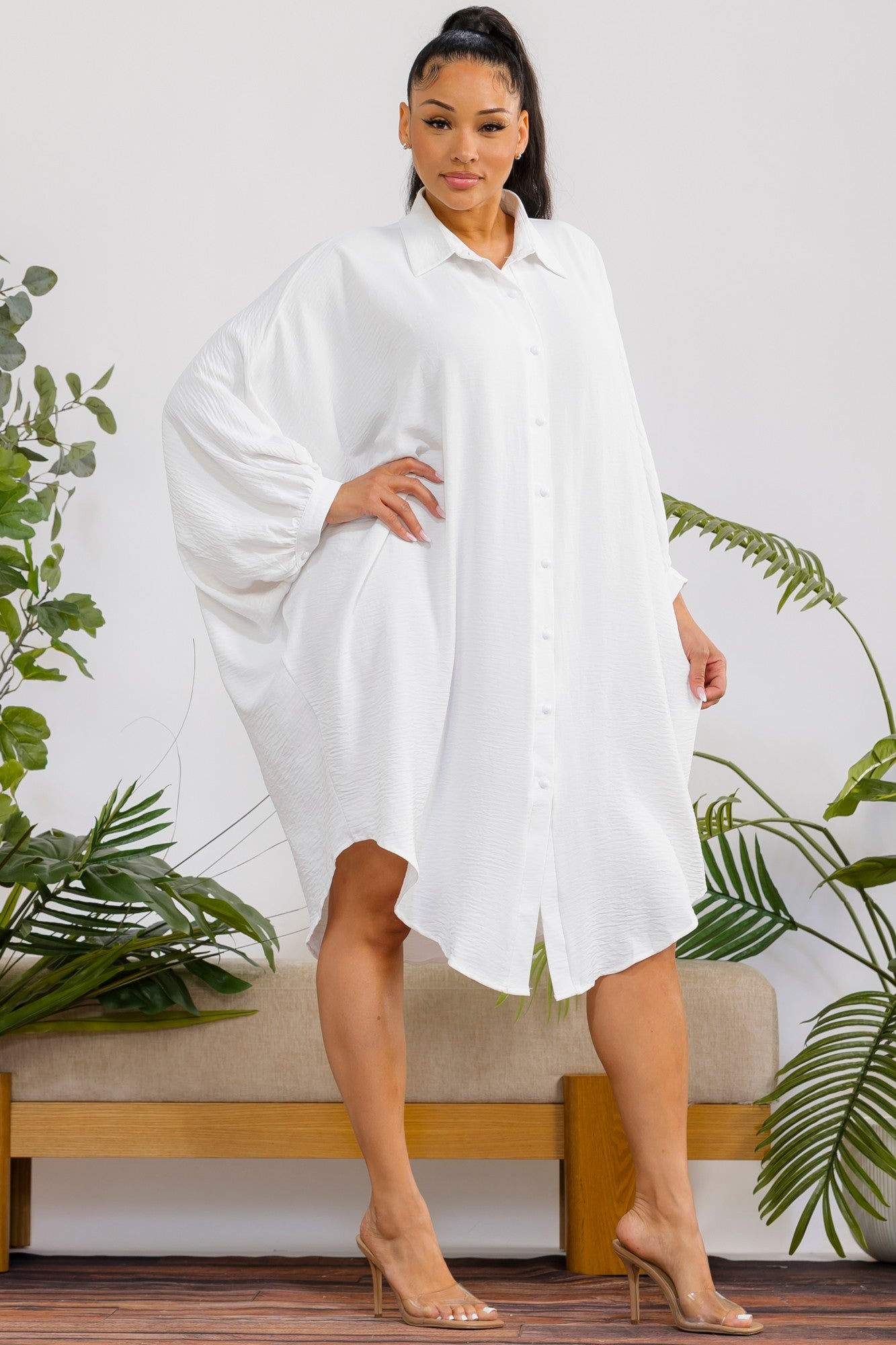RHD127-X - Plus Size Oversized Hilow Dress