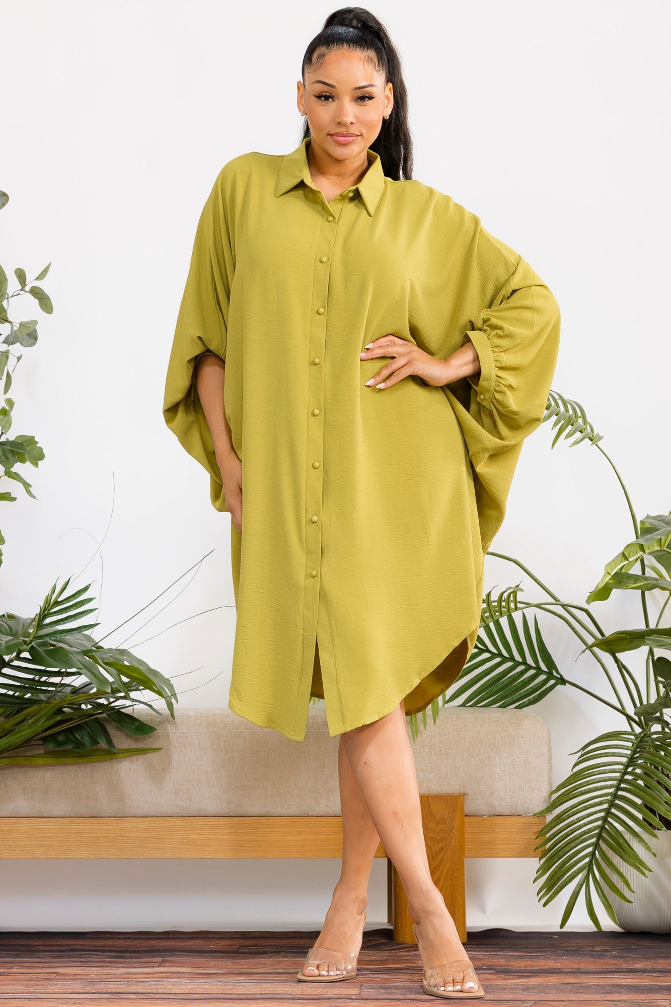 RHD127-X - Plus Size Oversized Hilow Dress