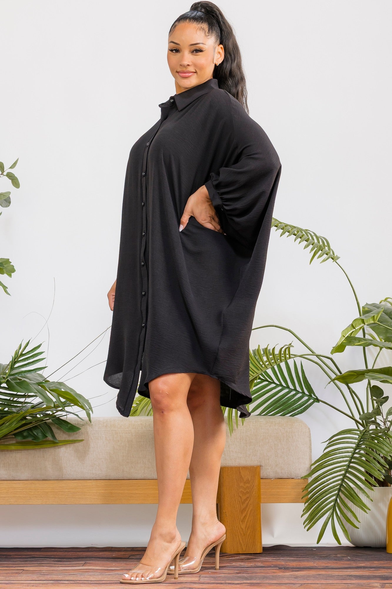 RHD127-X - Plus Size Oversized Hilow Dress