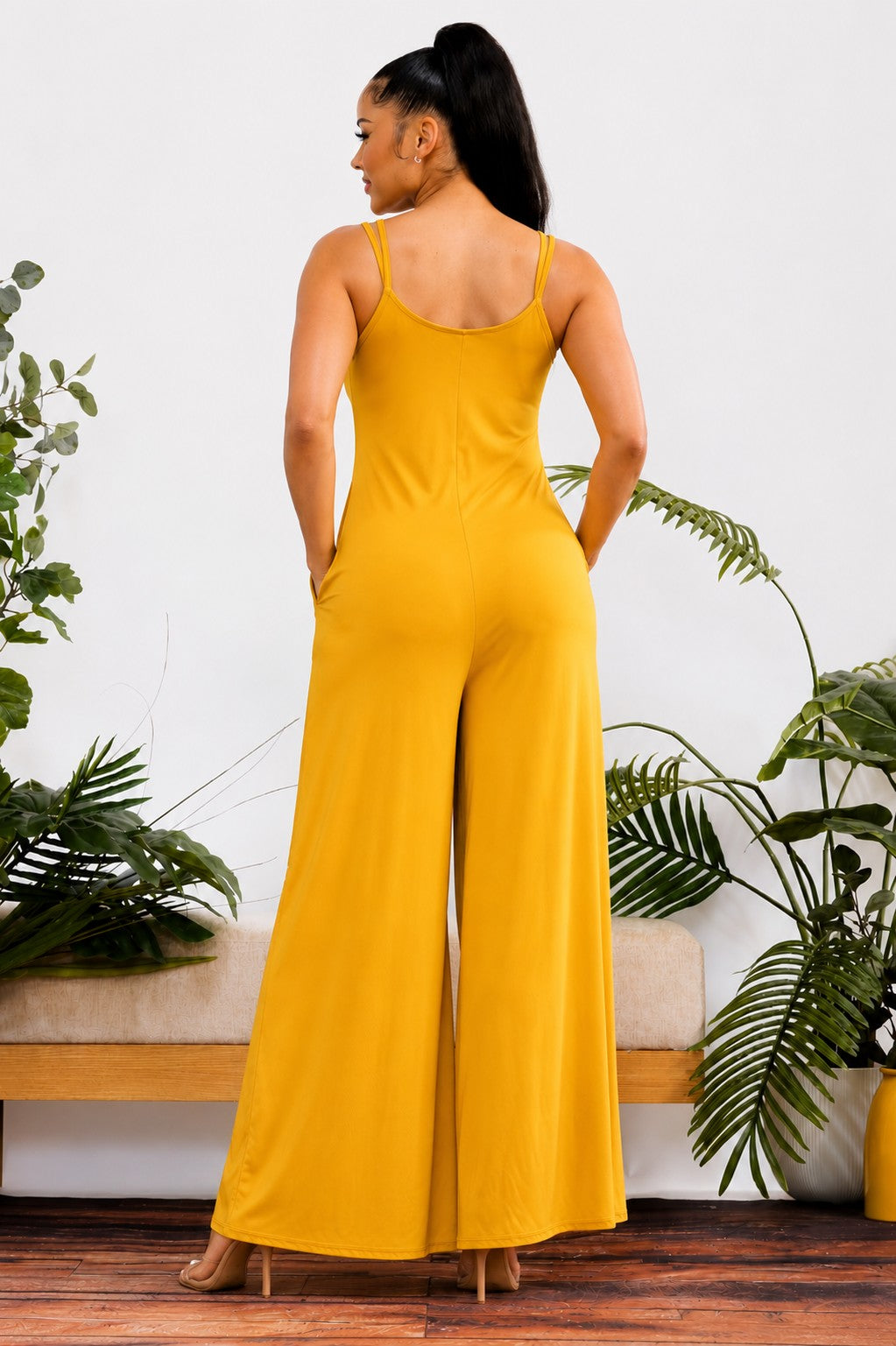 HH697X-S2 - Plus Size Wide-Leg Spaghetti Strap Jumpsuit