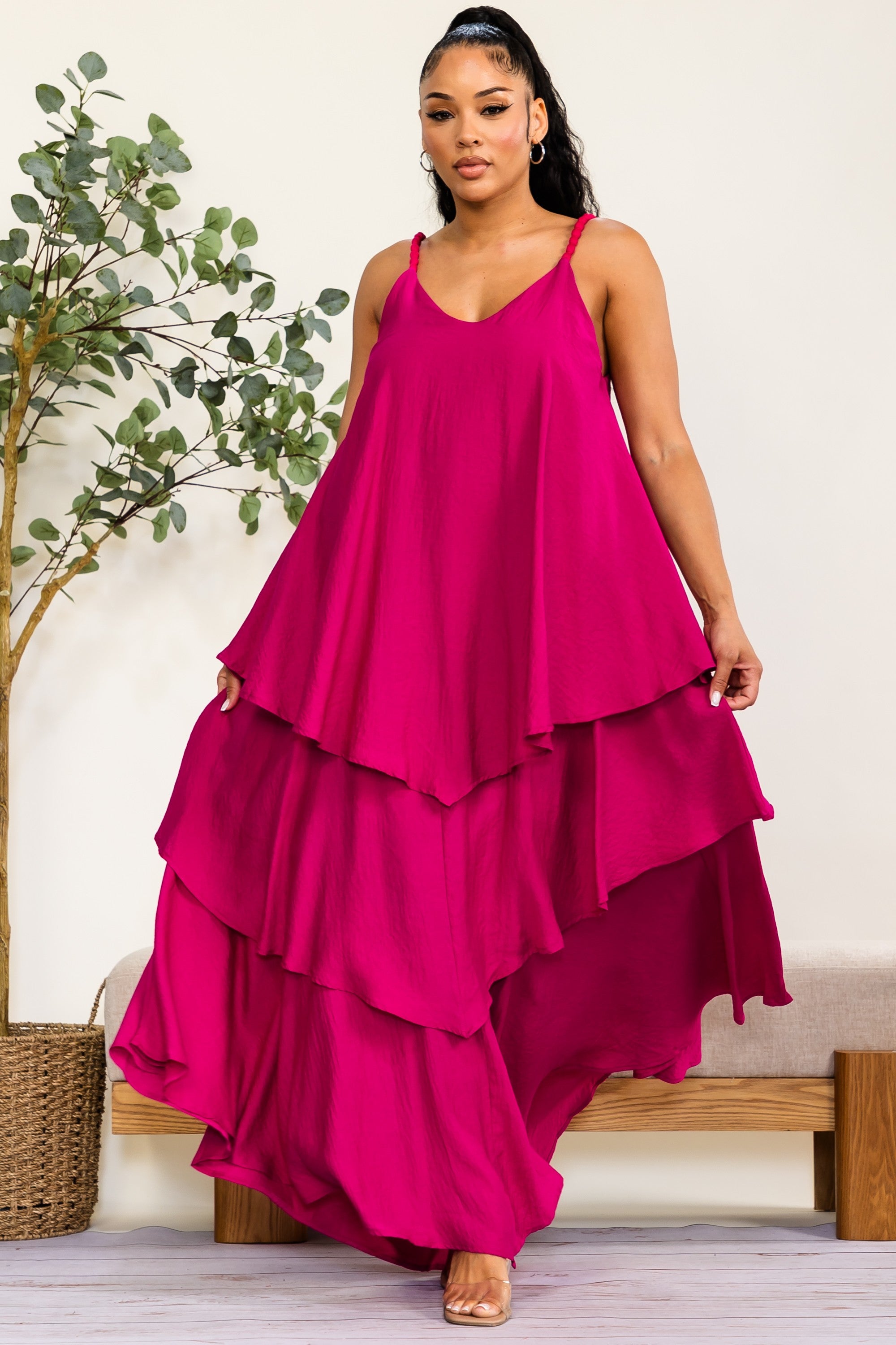 YD227X-S - Plus Size Tiered Maxi Dress