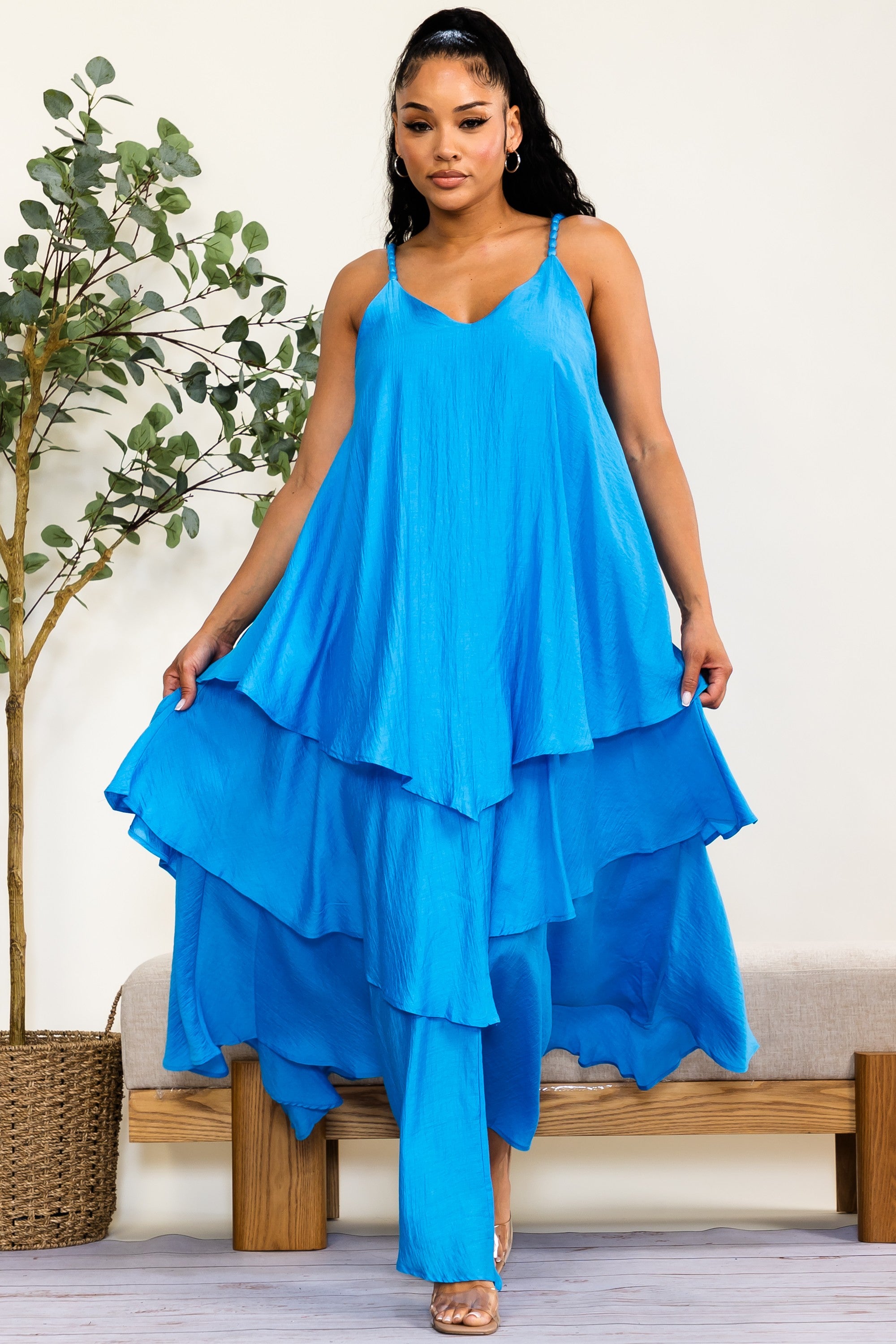 YD227X-S - Plus Size Tiered Maxi Dress