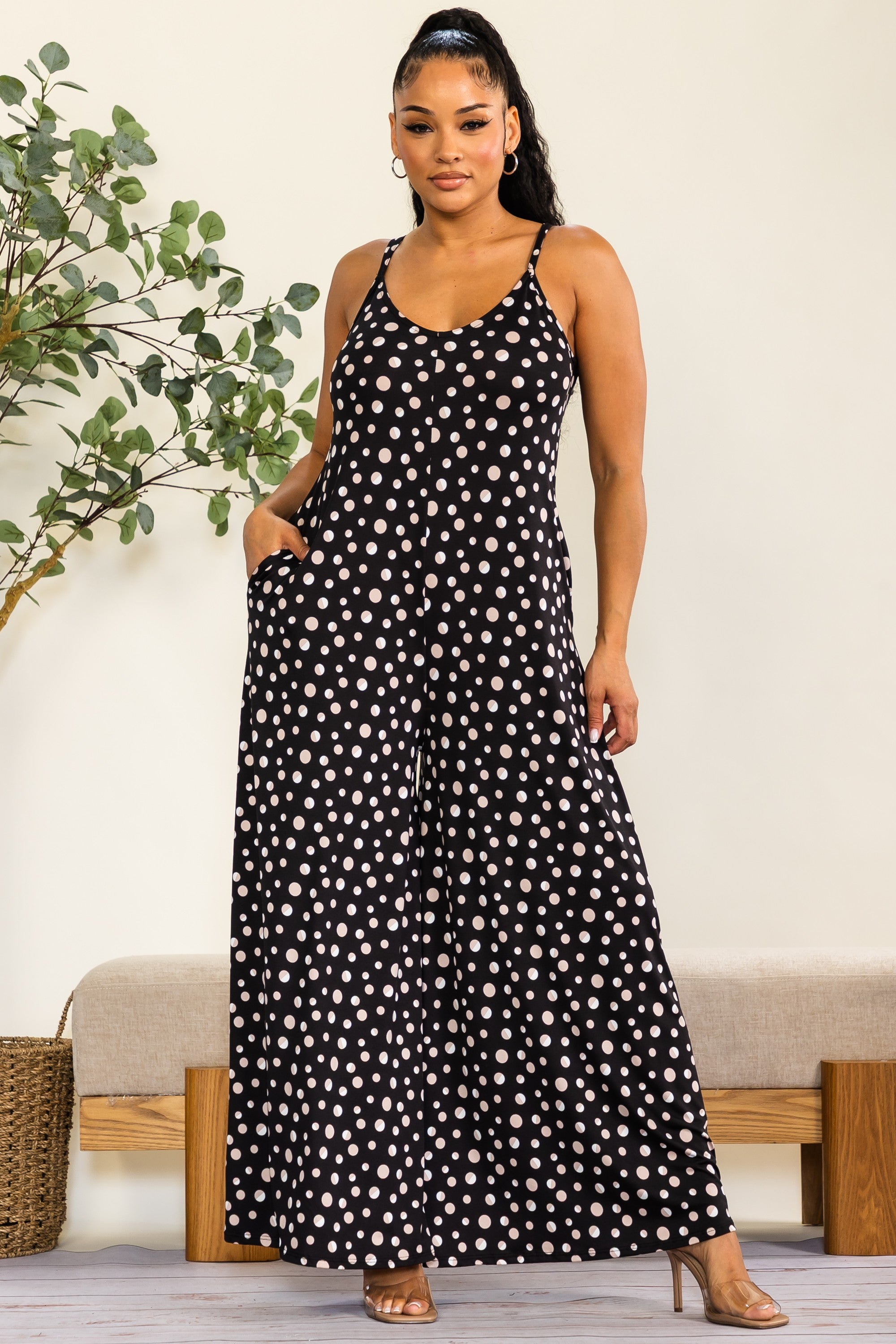 HH697X-P - Plus Size Print Wide Leg Jumpsuit