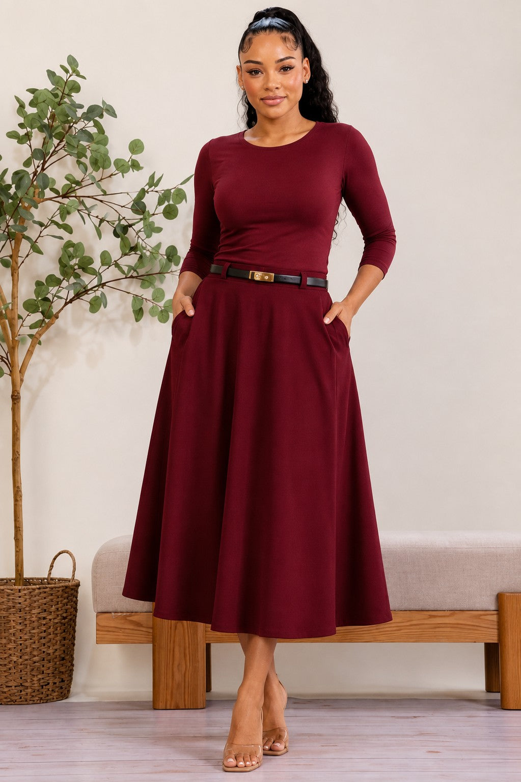 ZBK149 - Belted Midi Skirt