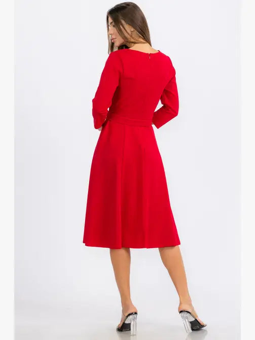 HH726C-R-S - TIE-WAIST LONG-SLEEVE DRESS Regular Size