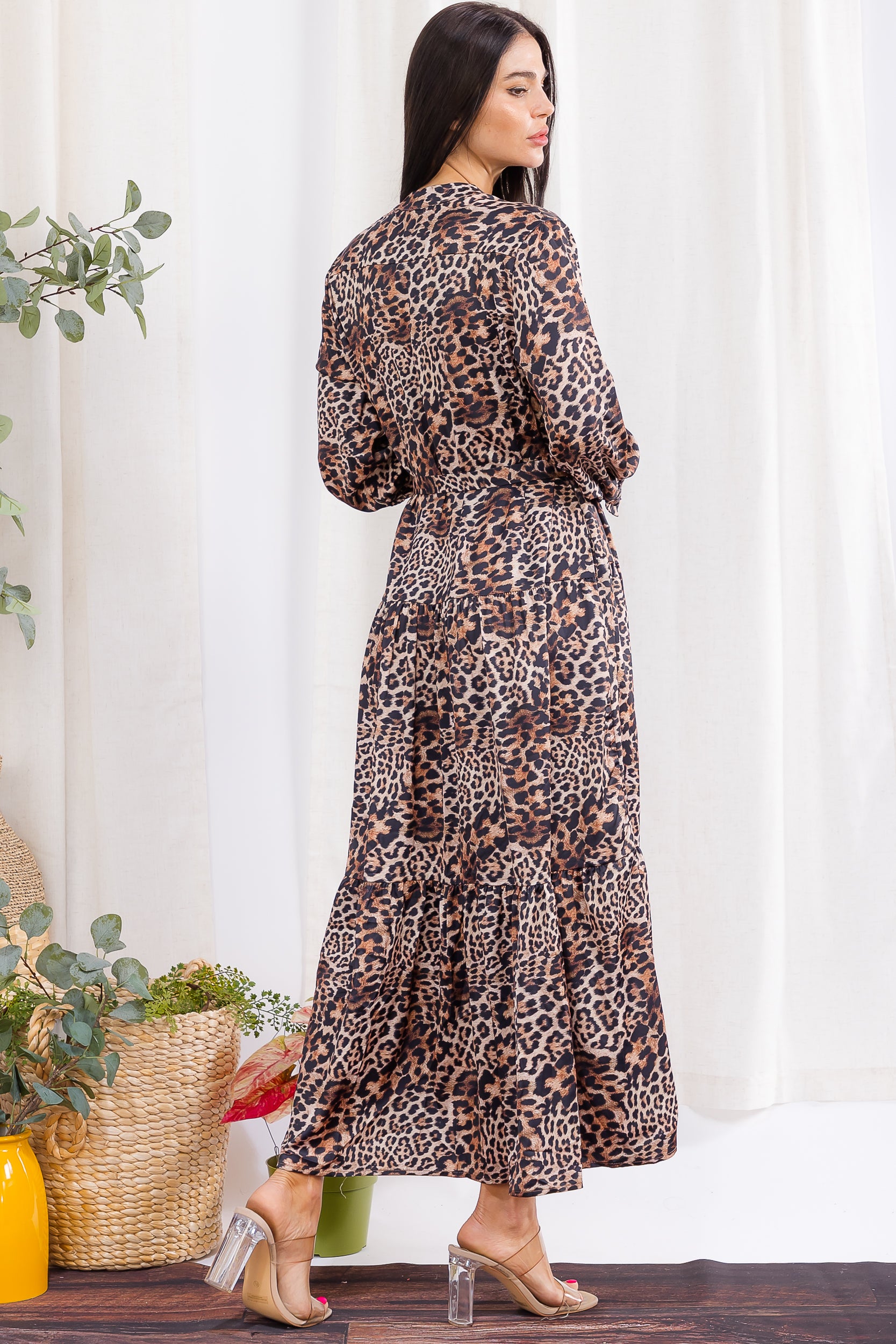 H007X-P Plus Size Printed Tiered Button-Down Maxi Dress