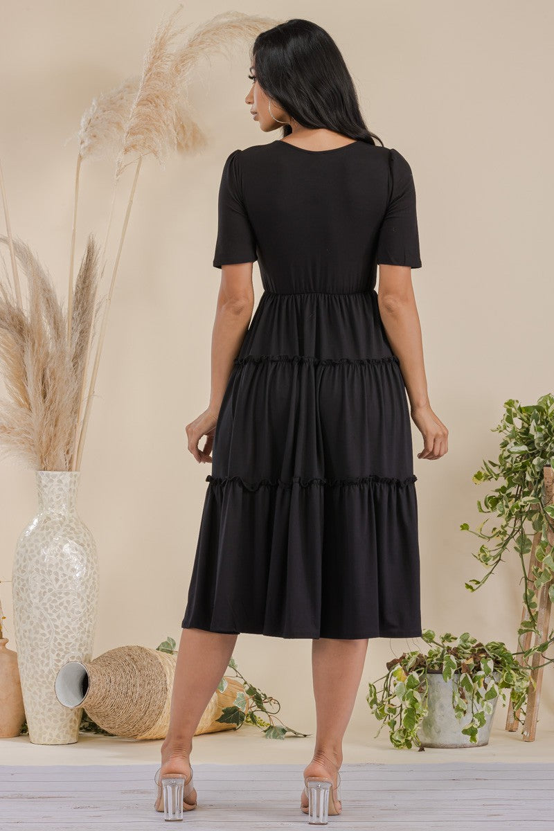 JR788R-S Tiered Midi Dress with Square Neck