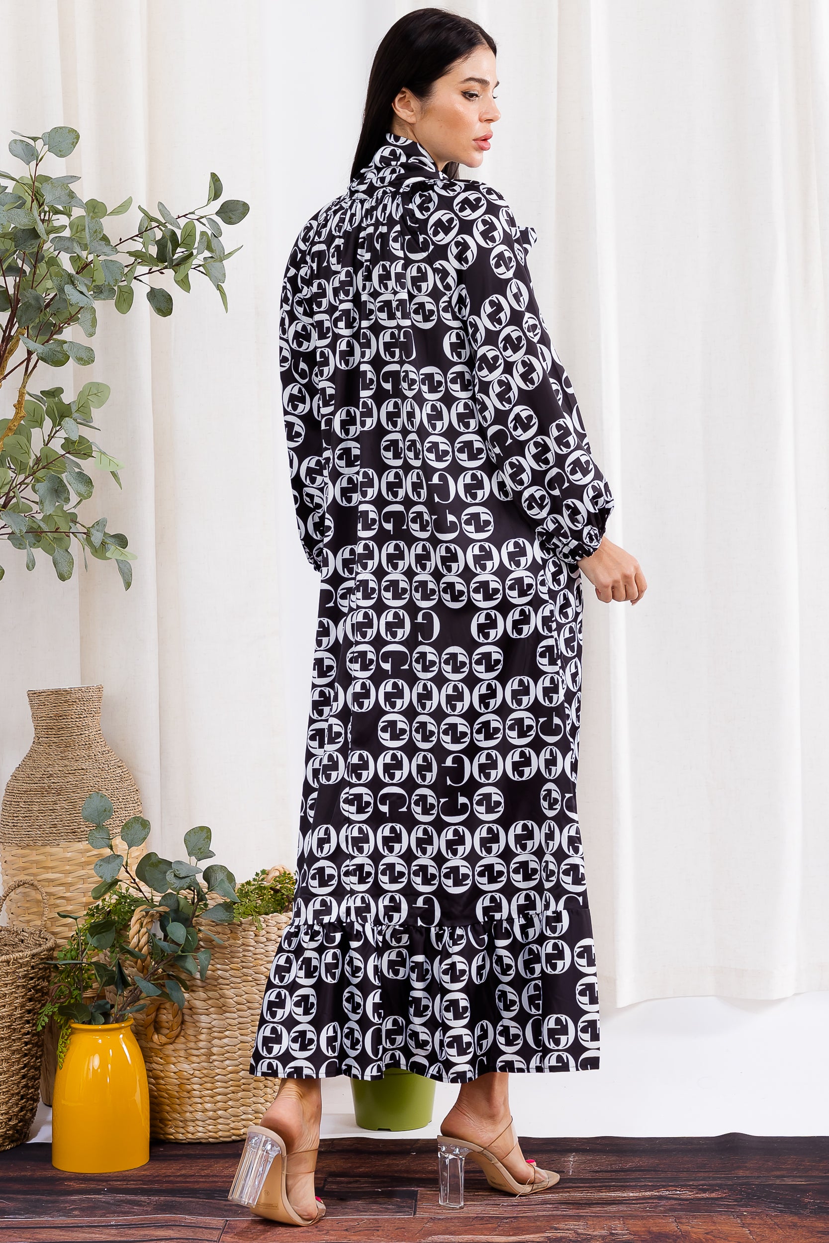 H006R-P Printed Bow-Tie Maxi Dress