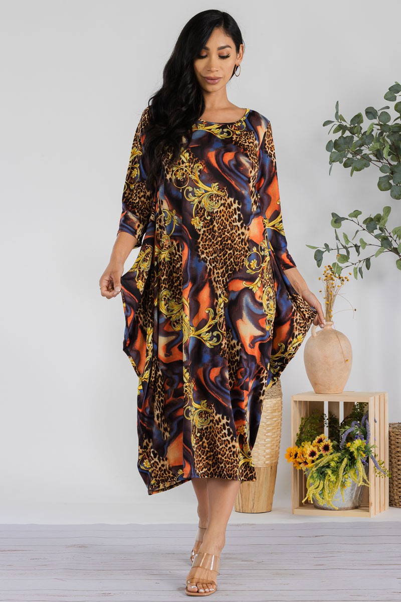 SAN151X1-MULTI PLUS SIZE HAREM MIDI DRESS