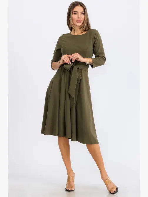 HH726C-R-S - TIE-WAIST LONG-SLEEVE DRESS Regular Size