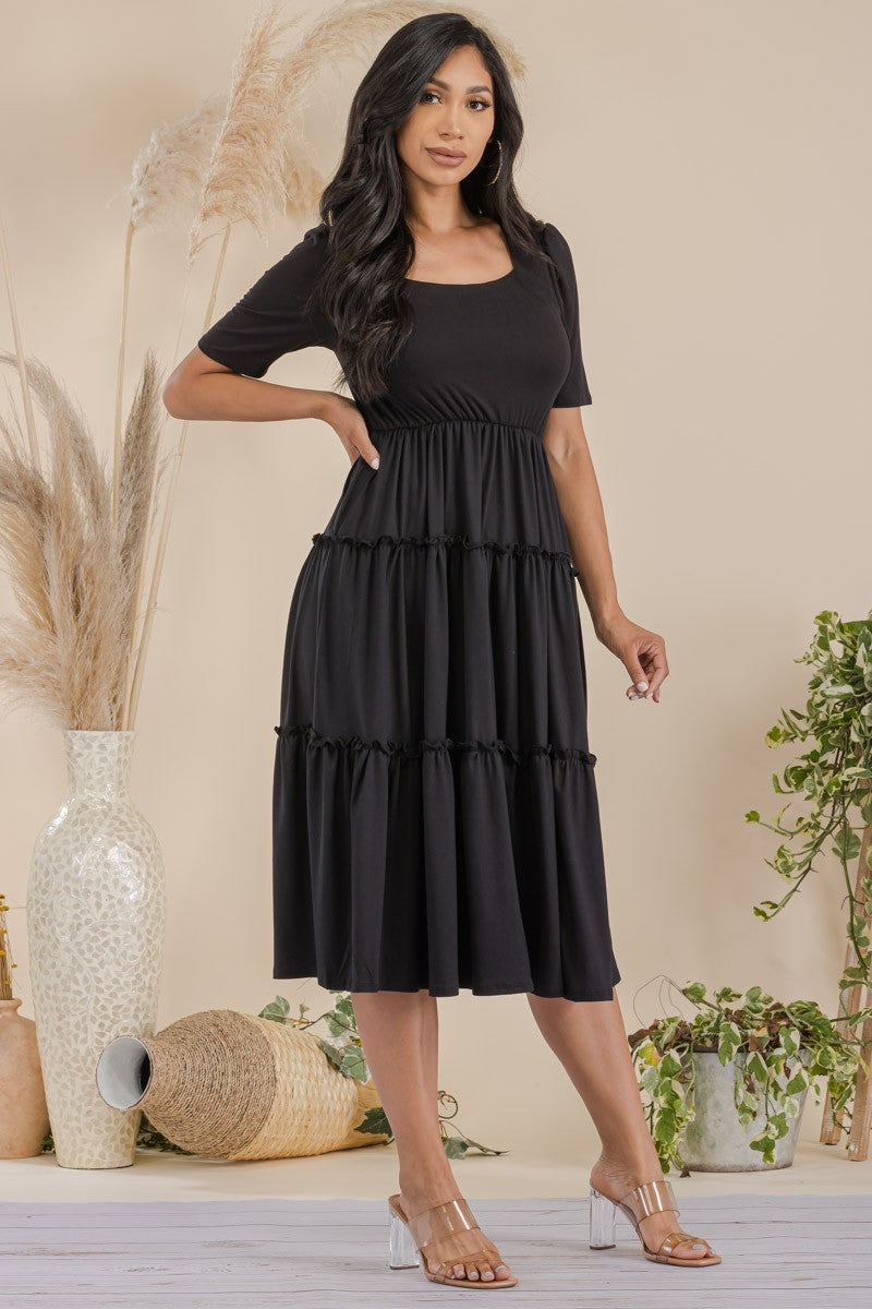 JR788R-S Tiered Midi Dress with Square Neck