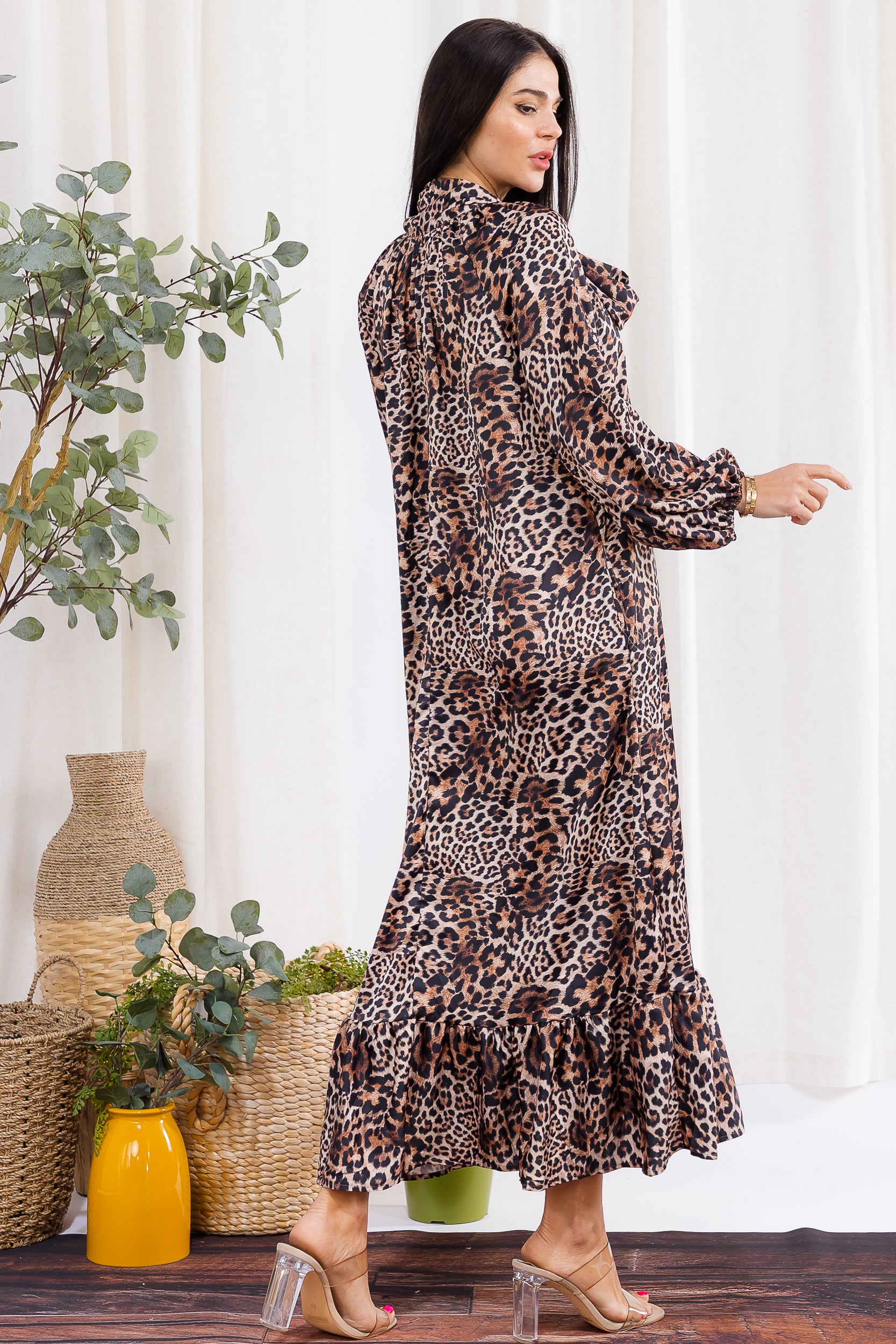H006R-P Printed Bow-Tie Maxi Dress