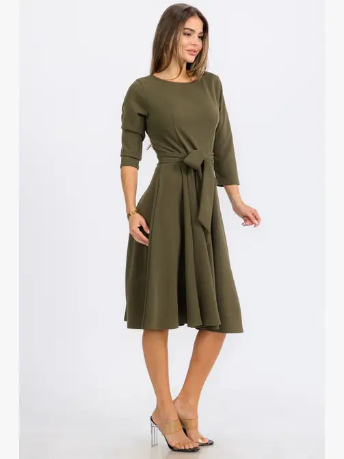 HH726C-R-S - TIE-WAIST LONG-SLEEVE DRESS Regular Size