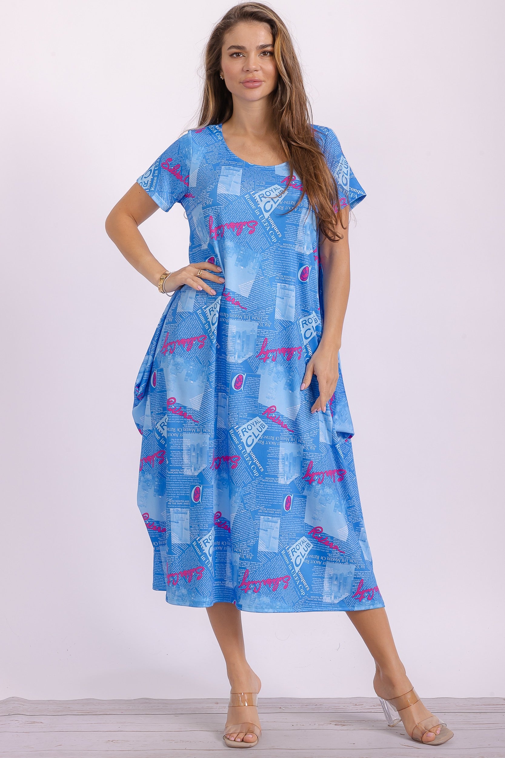 SAN151BX-P4 Plus Size  Print Ruffle Hem Dress